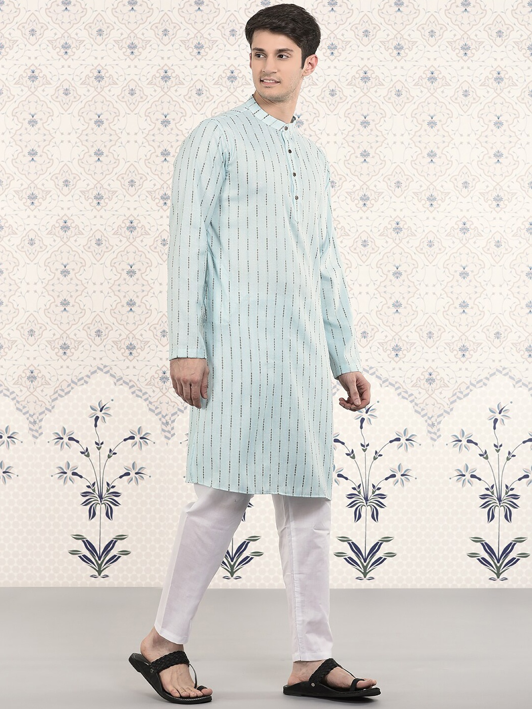 

Ode by House of Pataudi Woven Design Kurta with Pyjamas, Blue