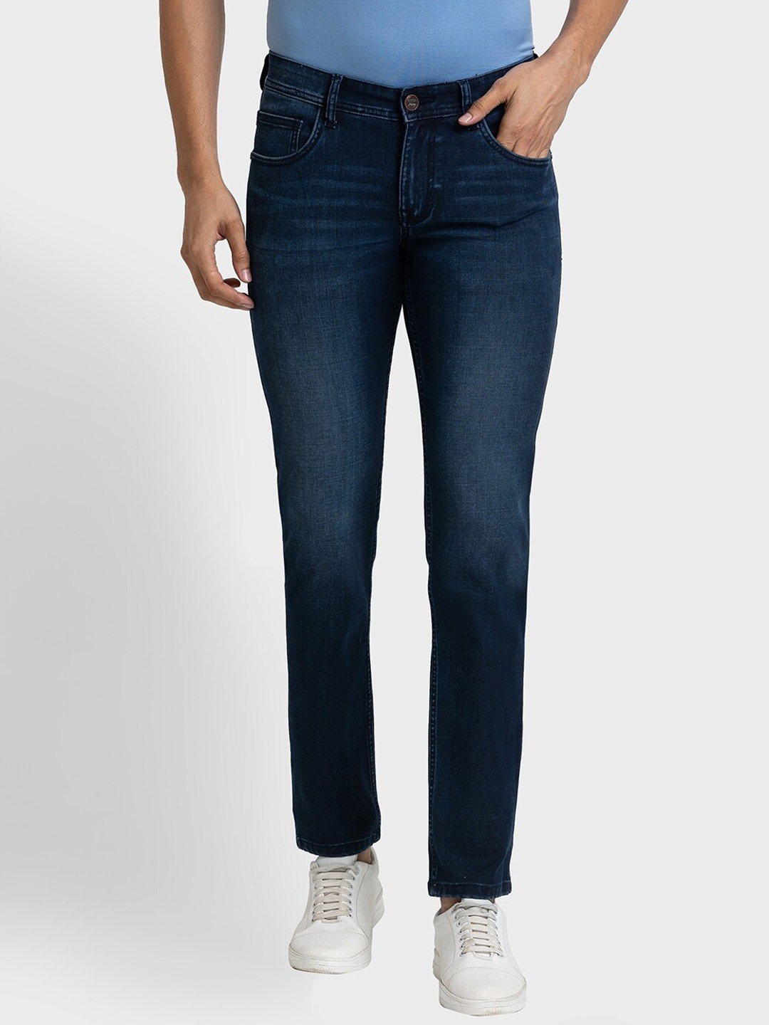 

ColorPlus Men Tapered Fit Light Fade Jeans, Navy blue