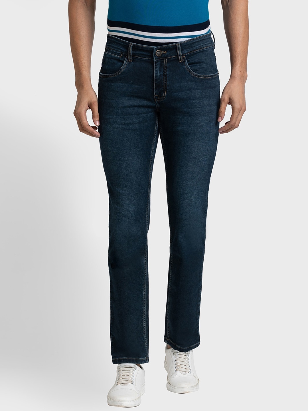 

ColorPlus Men Tapered Fit Light Fade Jeans, Navy blue
