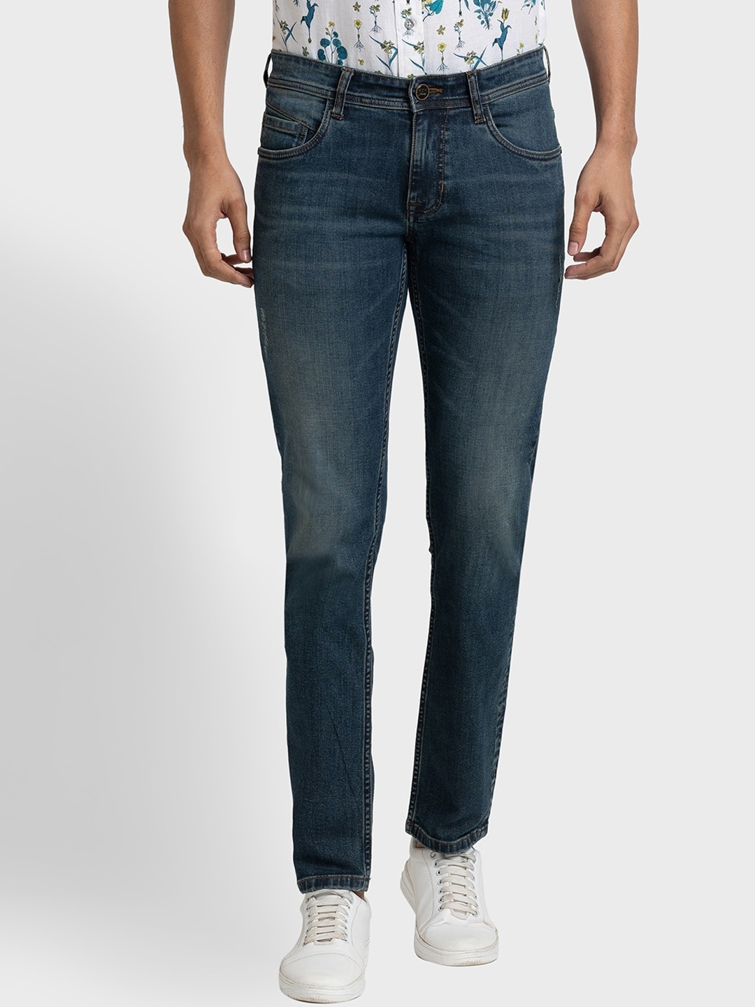 ColorPlus Men Tapered Fit Light Fade Jeans, Navy blue