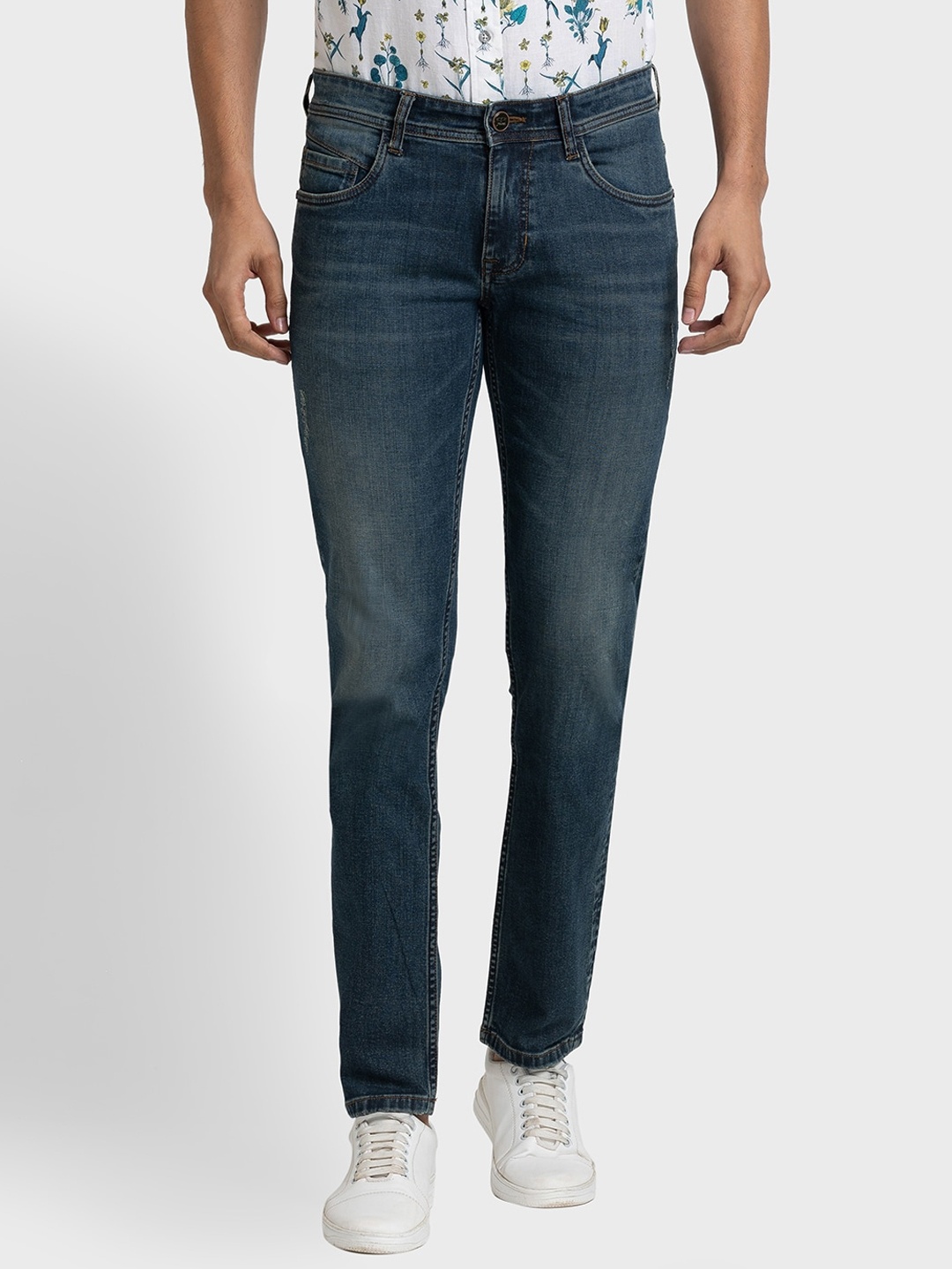 ColorPlus Men Tapered Fit Light Fade Jeans, Navy blue