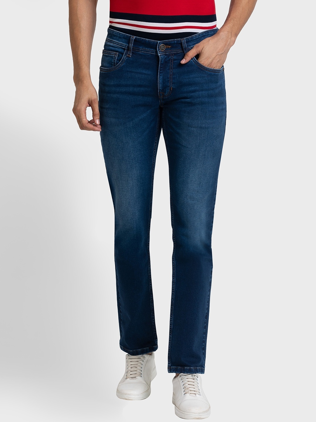 

ColorPlus Men Tapered Fit Light Fade Jeans, Navy blue