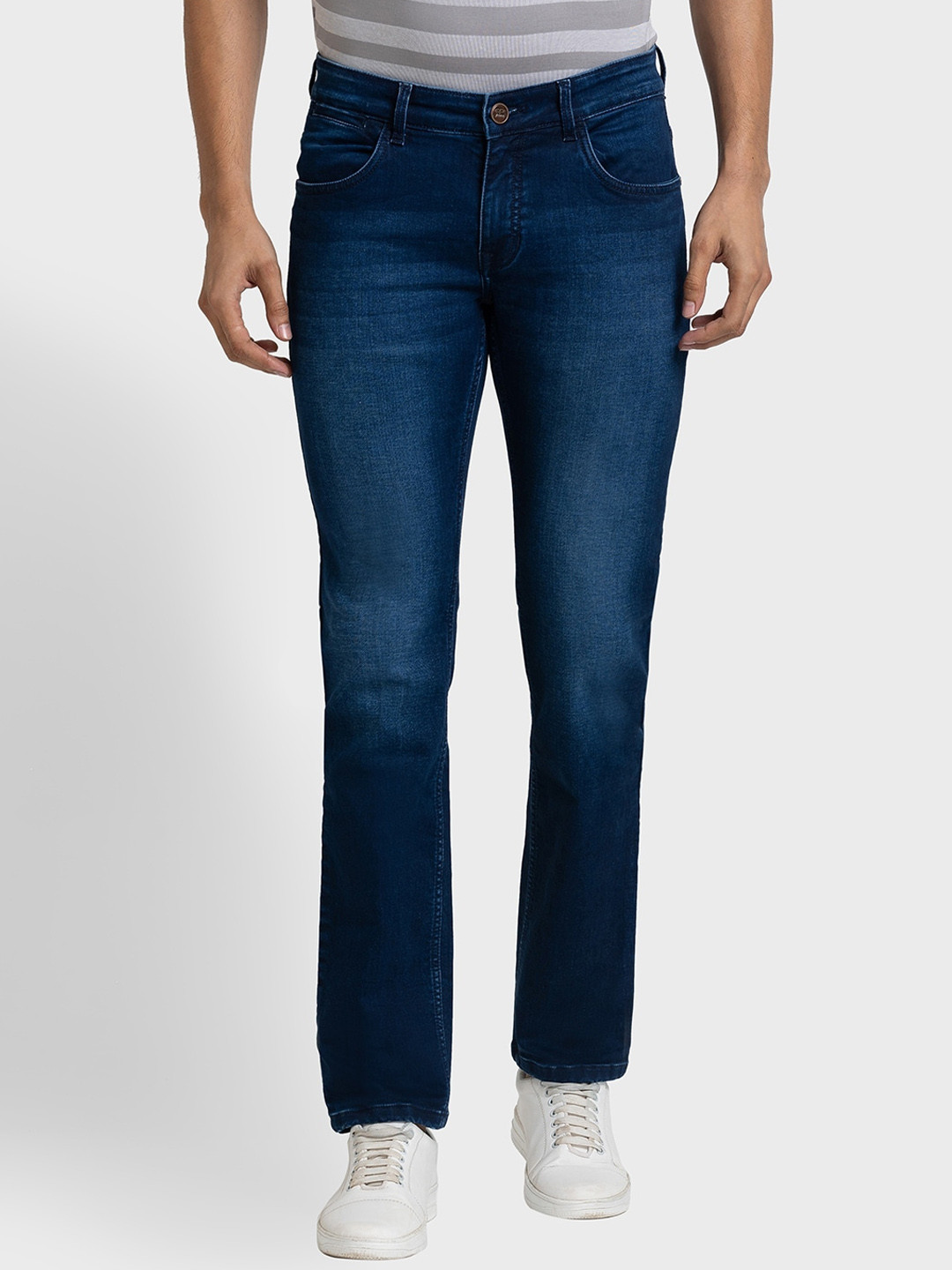 

ColorPlus Men Tapered Fit Light Fade Jeans, Navy blue