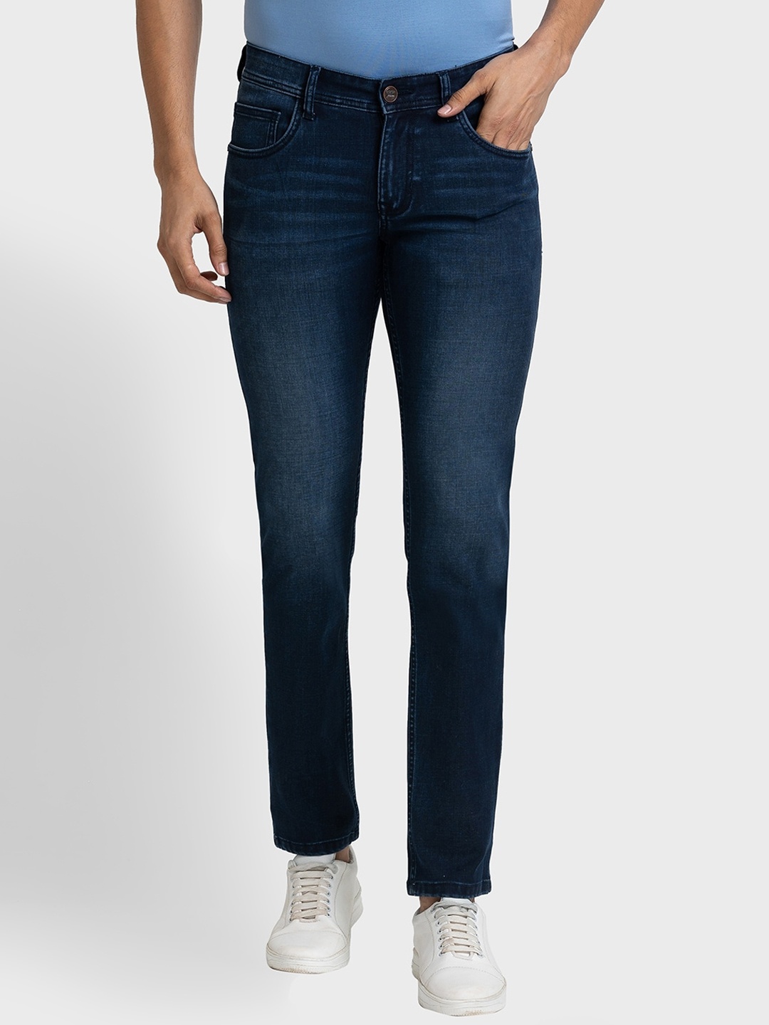 

ColorPlus Men Tapered Fit Light Fade Jeans, Navy blue