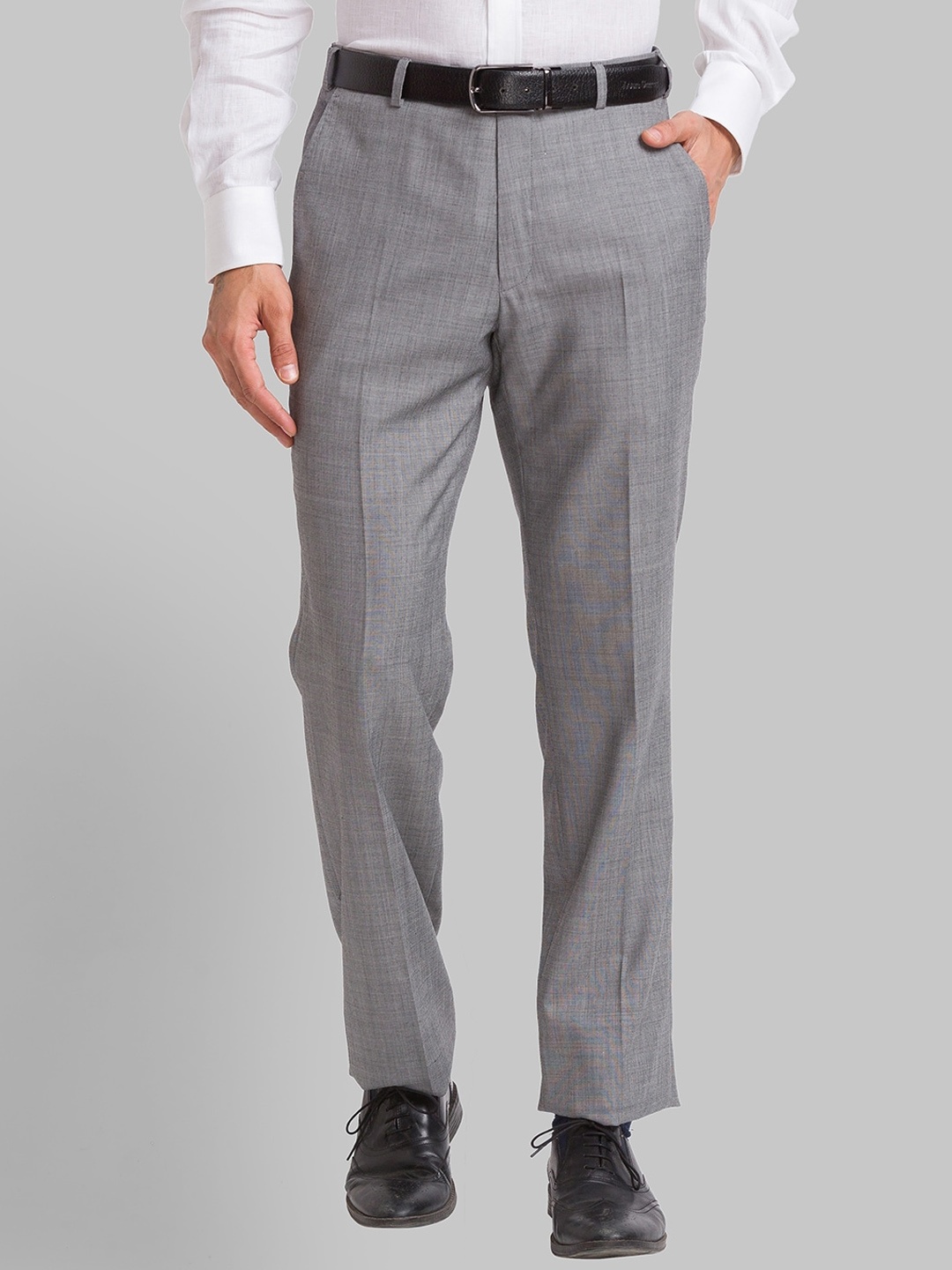 

Park Avenue Men Flat-Front Plain Mid-Rise Formal Trousers, Grey