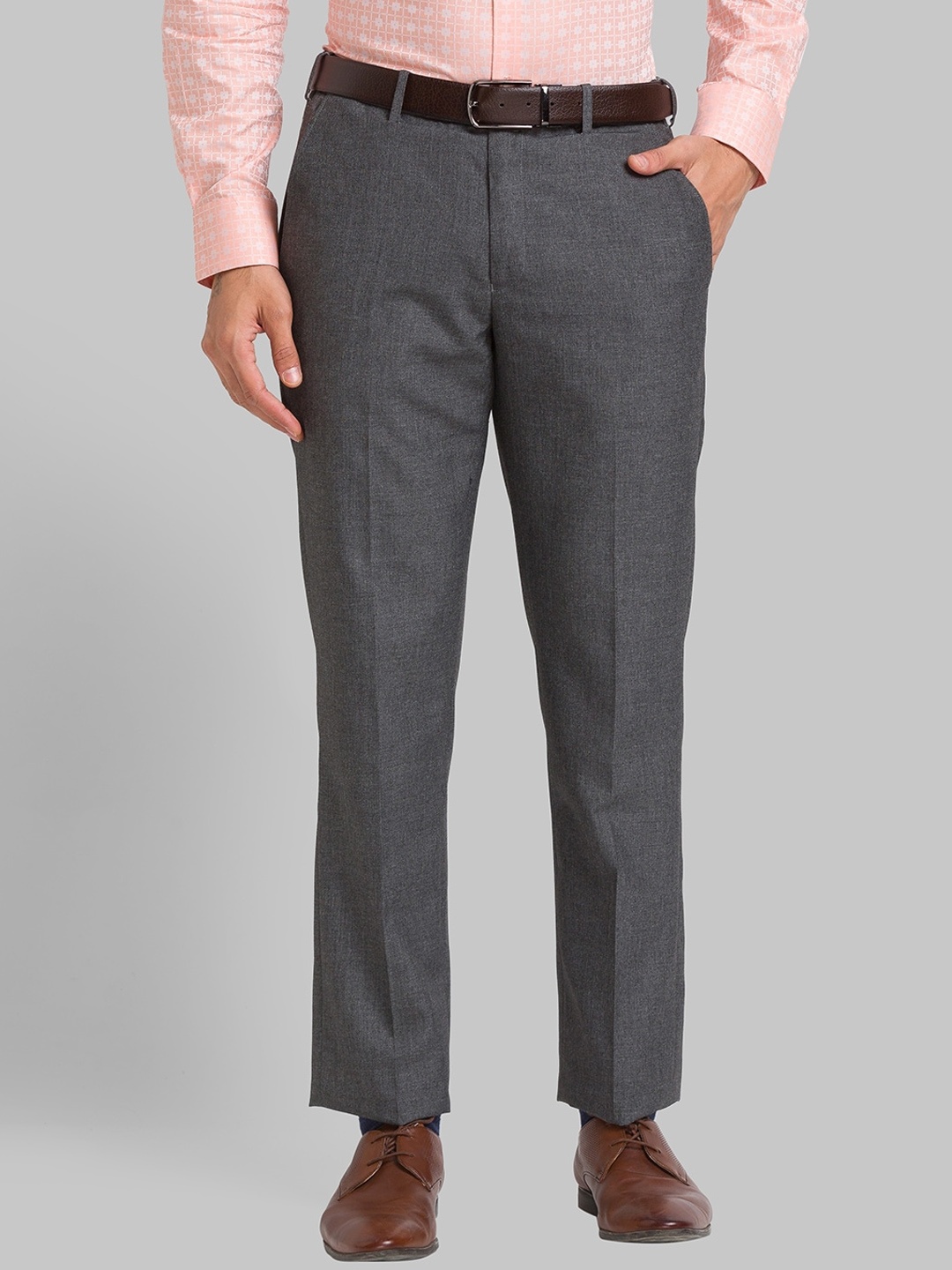 

Park Avenue Men Super Slim Fit Mid Rise Plain Formal Trousers, Grey