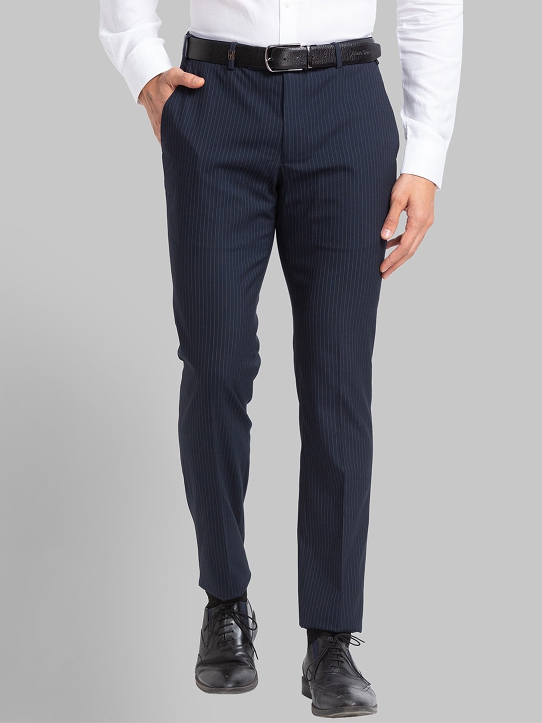

Park Avenue Men Striped Slim Fit Mid-Rise Formal Trousers, Blue
