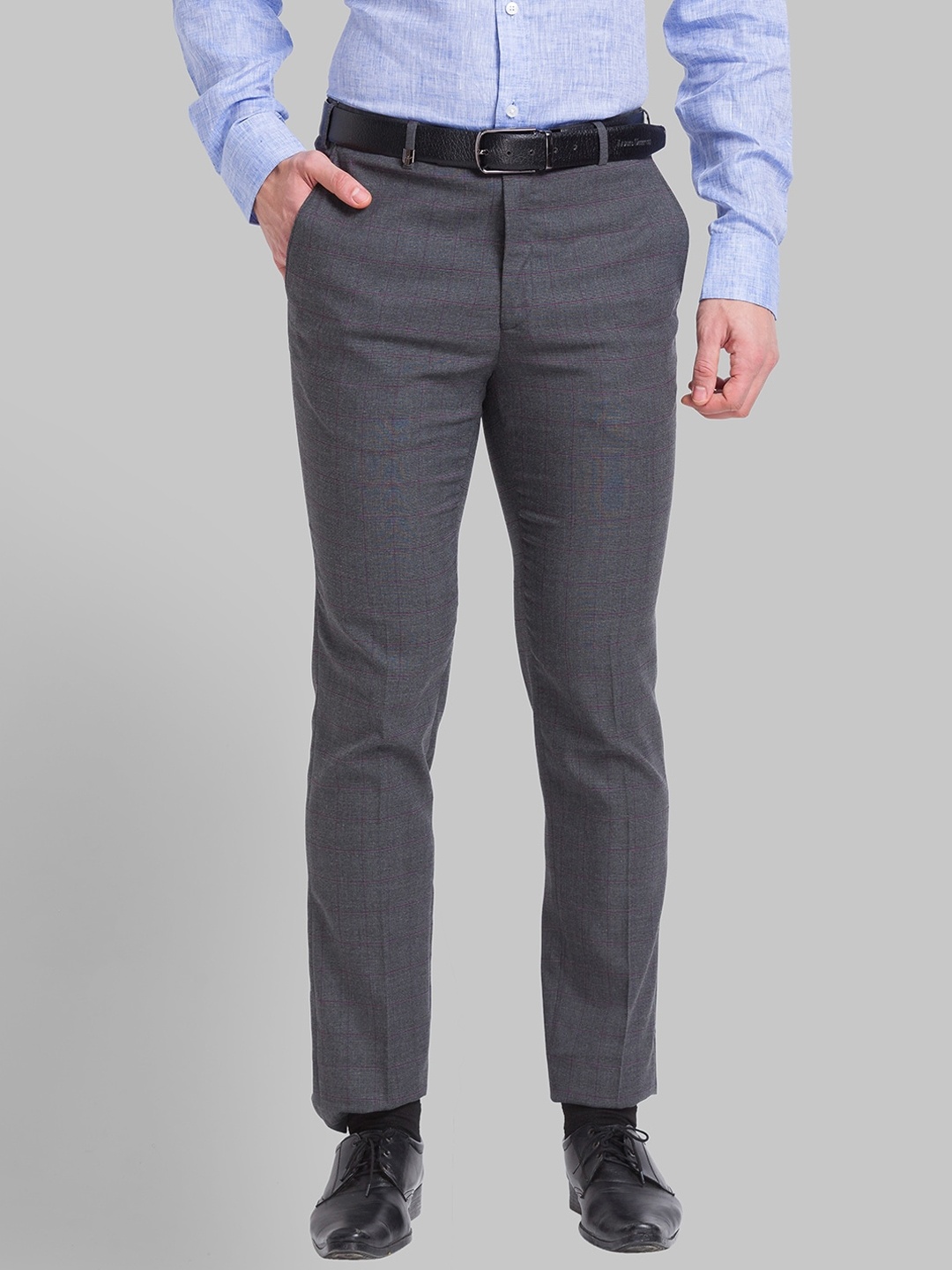 

Park Avenue Men Neo Fit Checked Plain Formal Trousers, Grey
