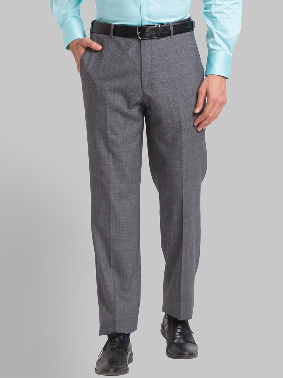 

Park Avenue Men Textured Mid-Rise Formal Trousers, Grey