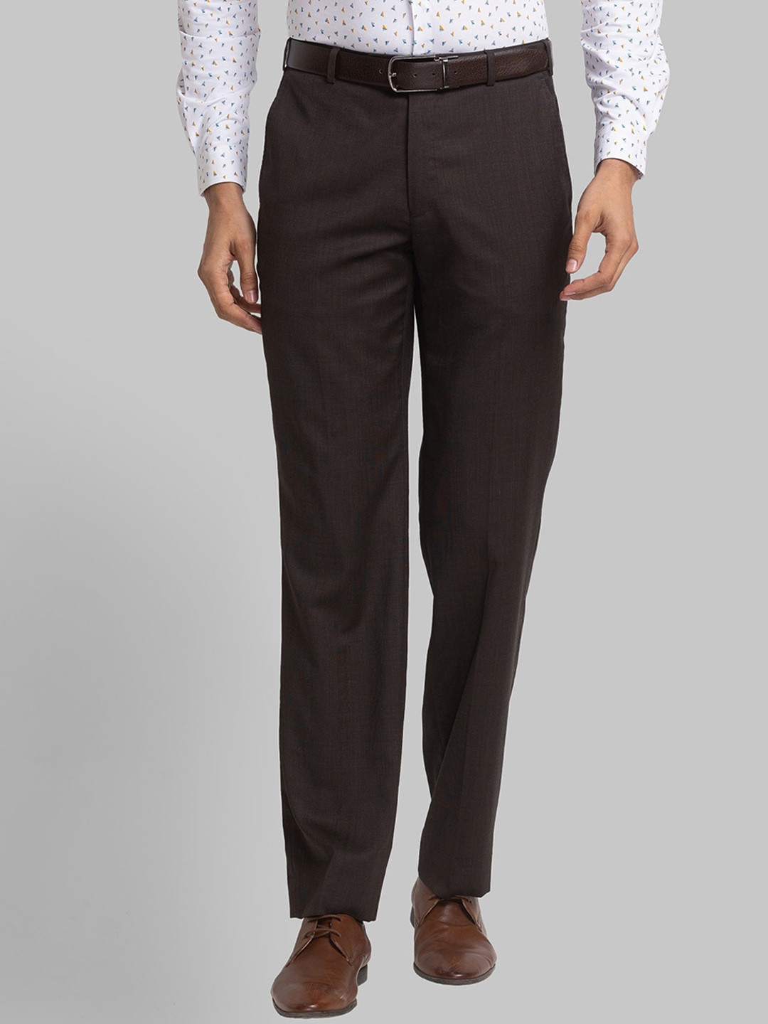 

Park Avenue Men Flat-Front Plain Mid-Rise Formal Trousers, Brown