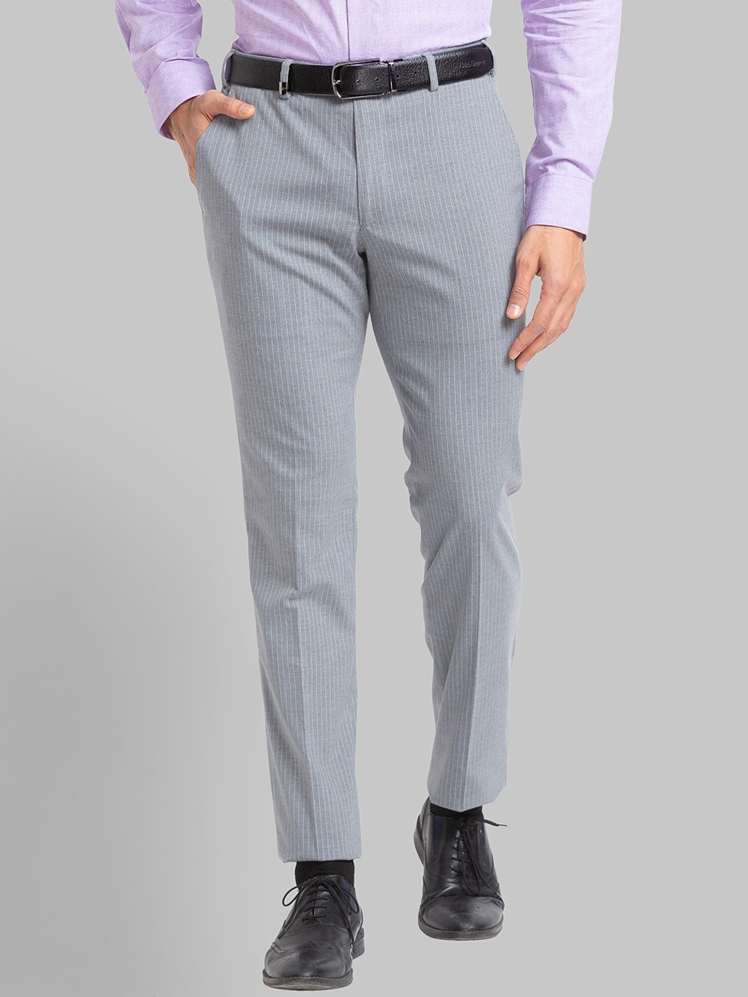 

Park Avenue Men Striped Slim Fit Formal Trousers, Grey