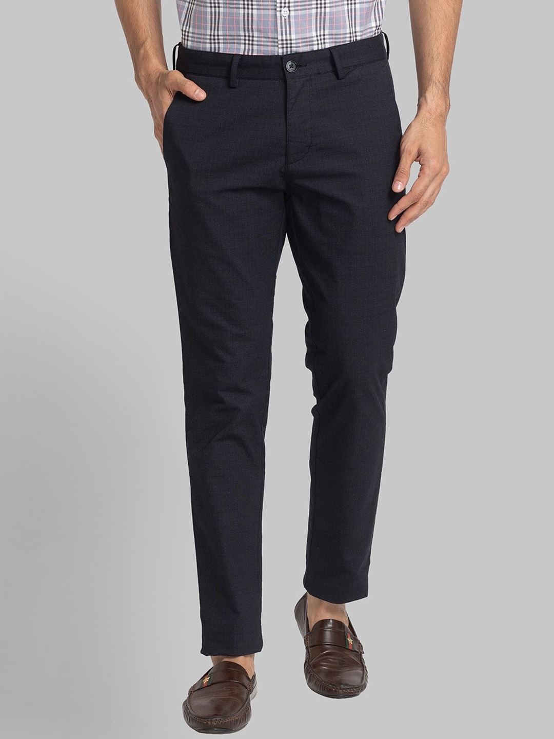 

Park Avenue Men Checked Mid-Rise Formal Trousers, Black