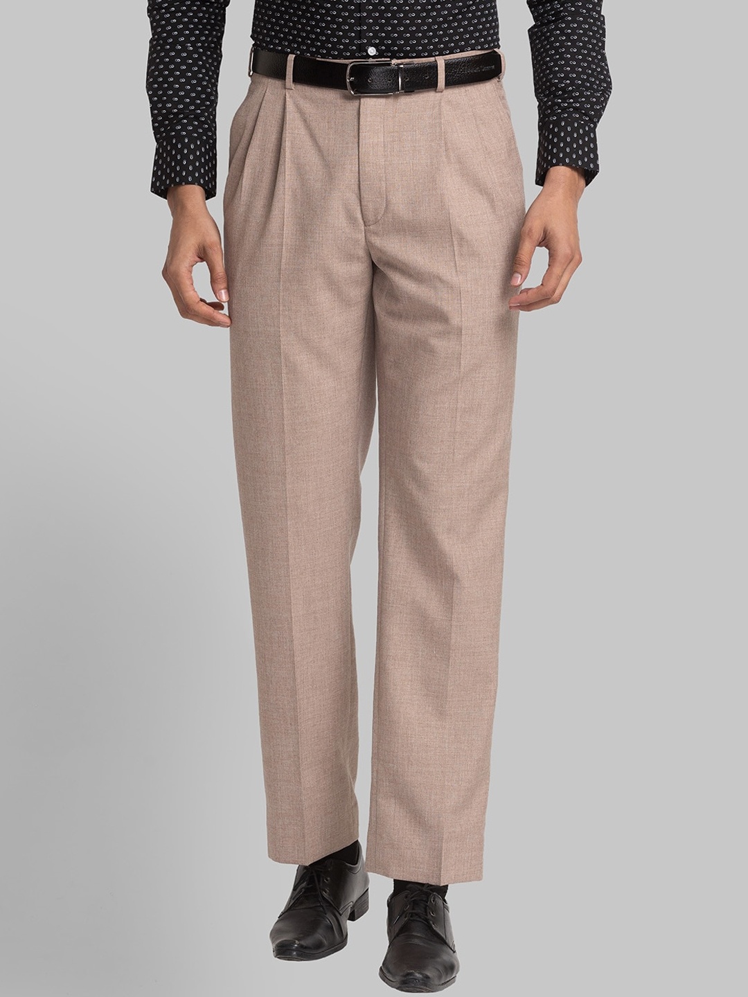 

Park Avenue Men Pleated Plain Mid-Rise Formal Trousers, Brown