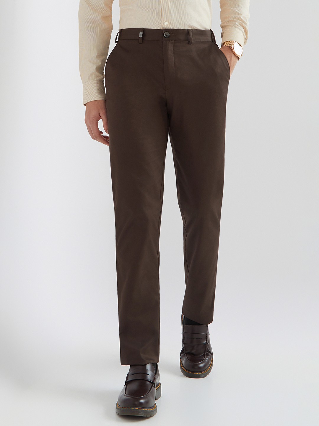 

Park Avenue Men Slim Fit Mid-Rise Pure Cotton Casual Trousers, Brown