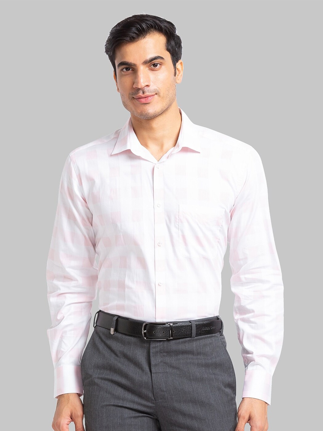 

Park Avenue Checked Spread Collar Pure Cotton Formal Shirt, Pink