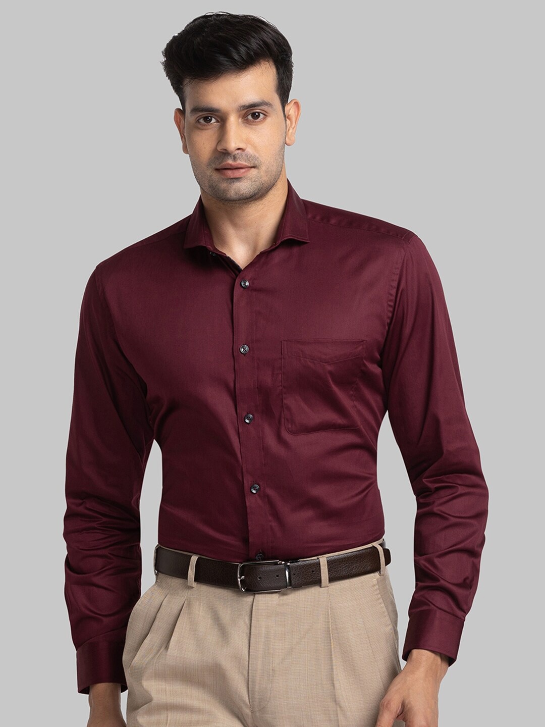 

Park Avenue Relaxed Fit Spread Collar Pure Cotton Formal Shirt, Maroon