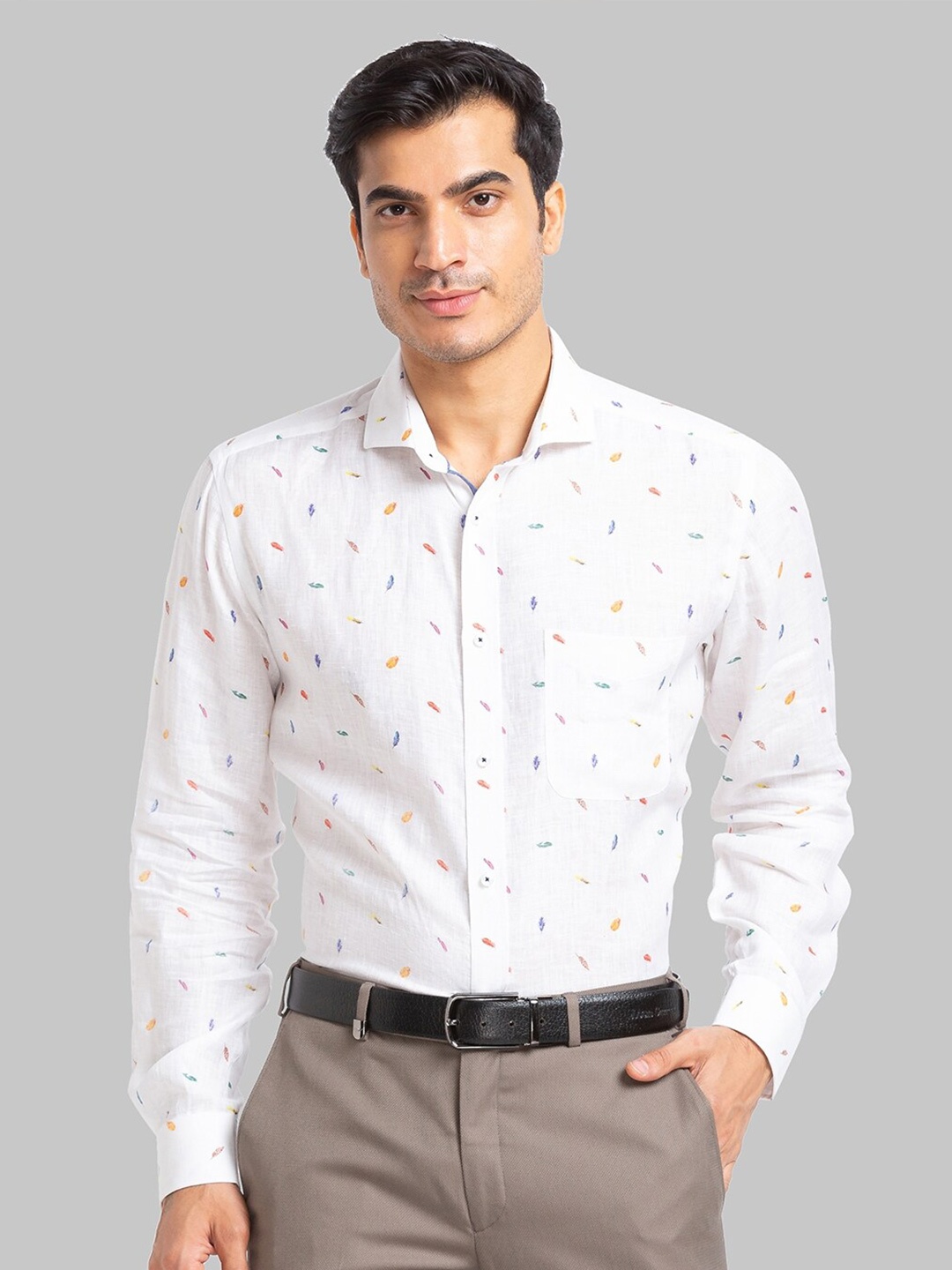 

Park Avenue Relaxed Fit Conversational Printed Pure Linen Formal Shirt, White