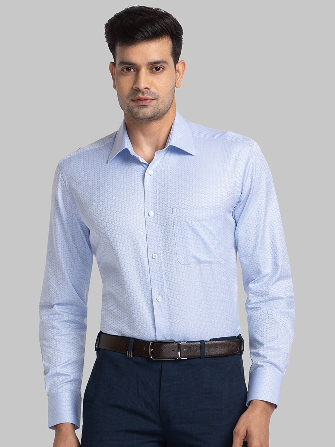 

Park Avenue Relaxed Fit Self Design Pure Cotton Formal Shirt, Blue