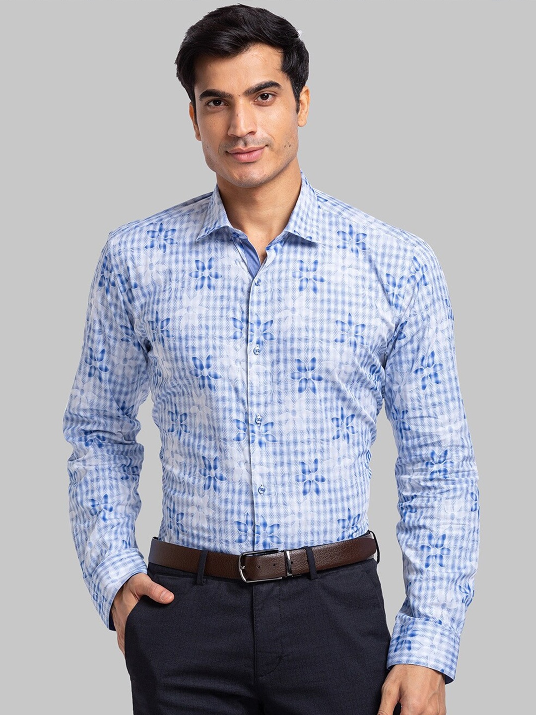

Park Avenue Floral Printed Spread Collar Pure Cotton Causal Shirt, Blue
