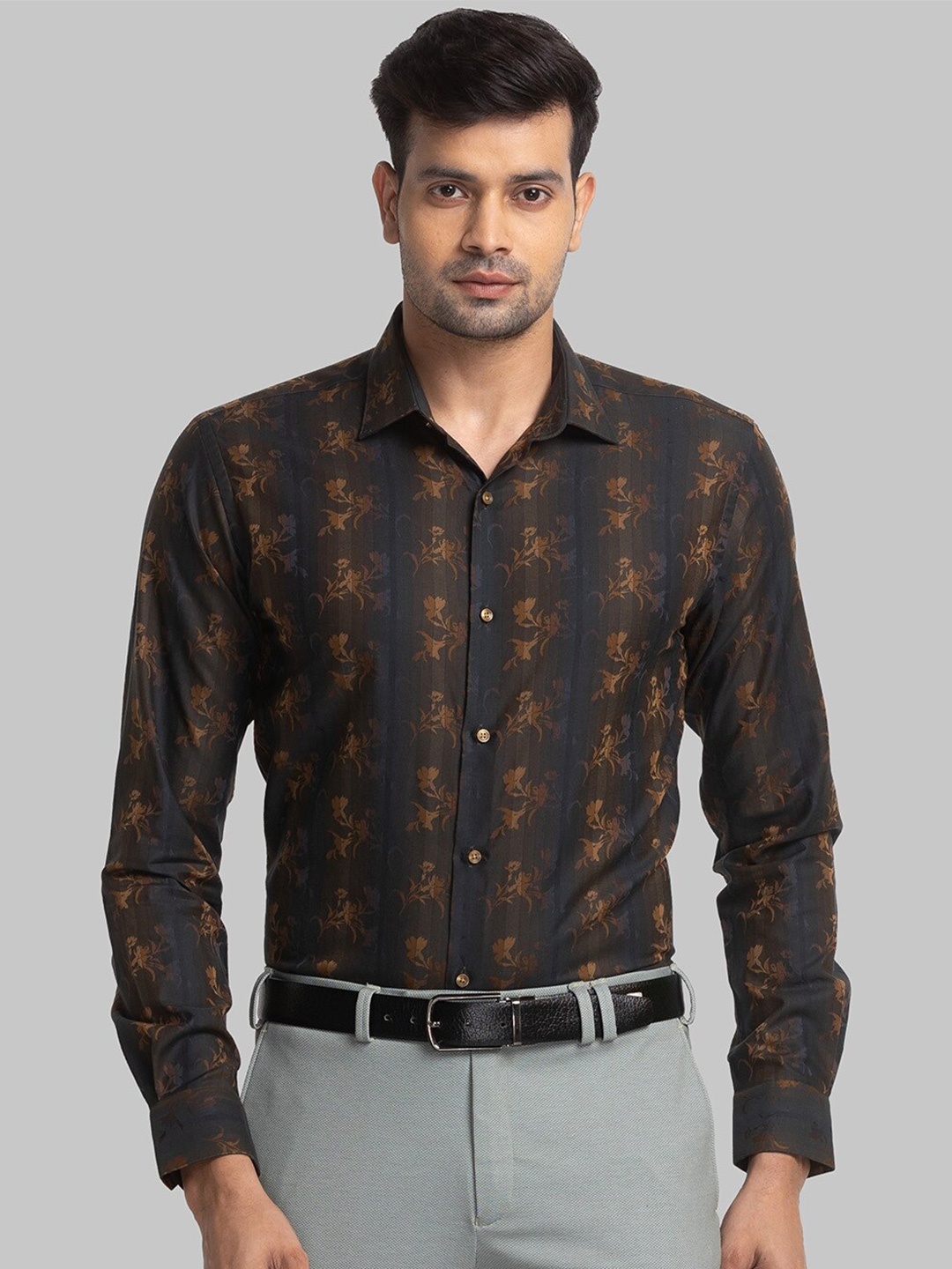 

Park Avenue Slim Fit Floral Printed Pure Cotton Formal Shirt, Black