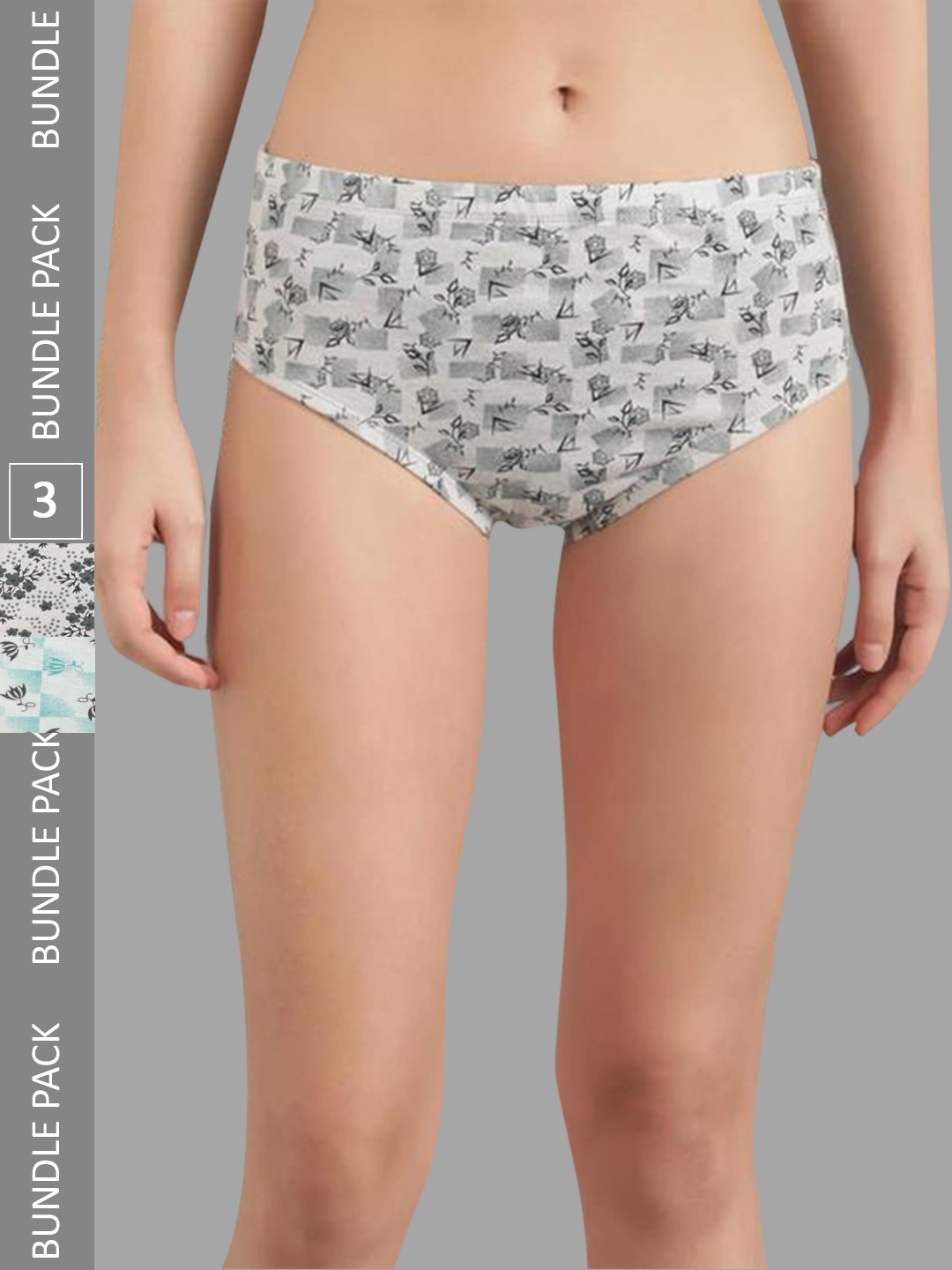 

Kotty Women Pack Of 3 Printed Cotton Hipster Briefs, Grey