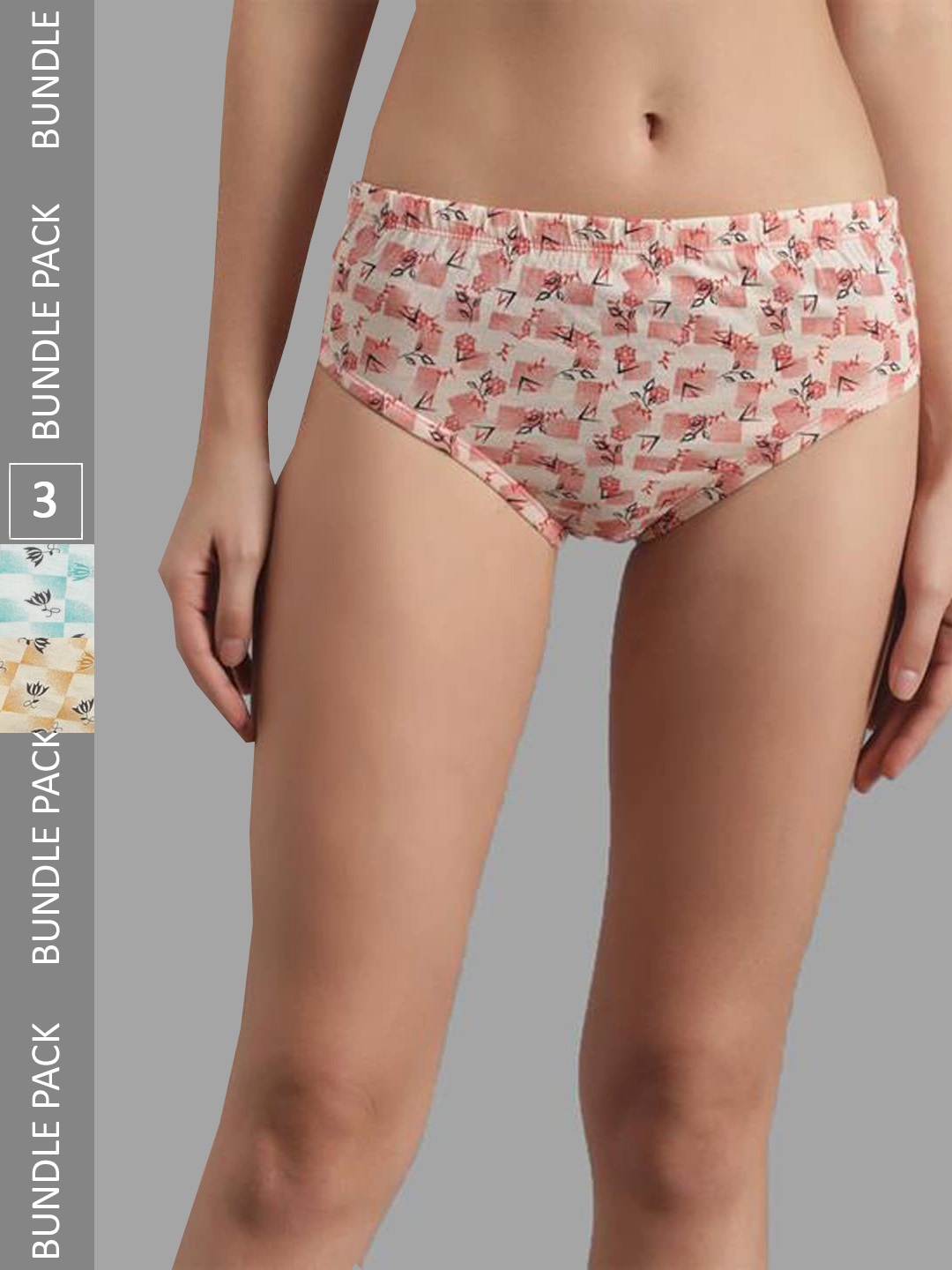 

Kotty Women Pack Of 3 Floral Printed Cotton Hipster Briefs, Orange