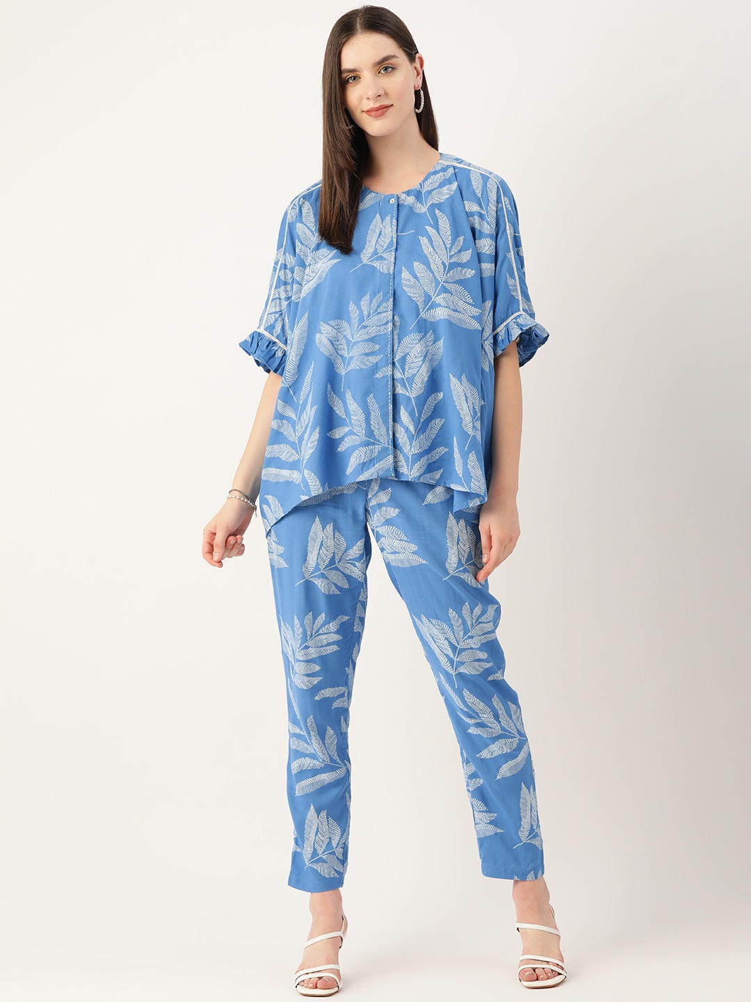 

MISRI Floral Print Top & Trousers Set, Blue