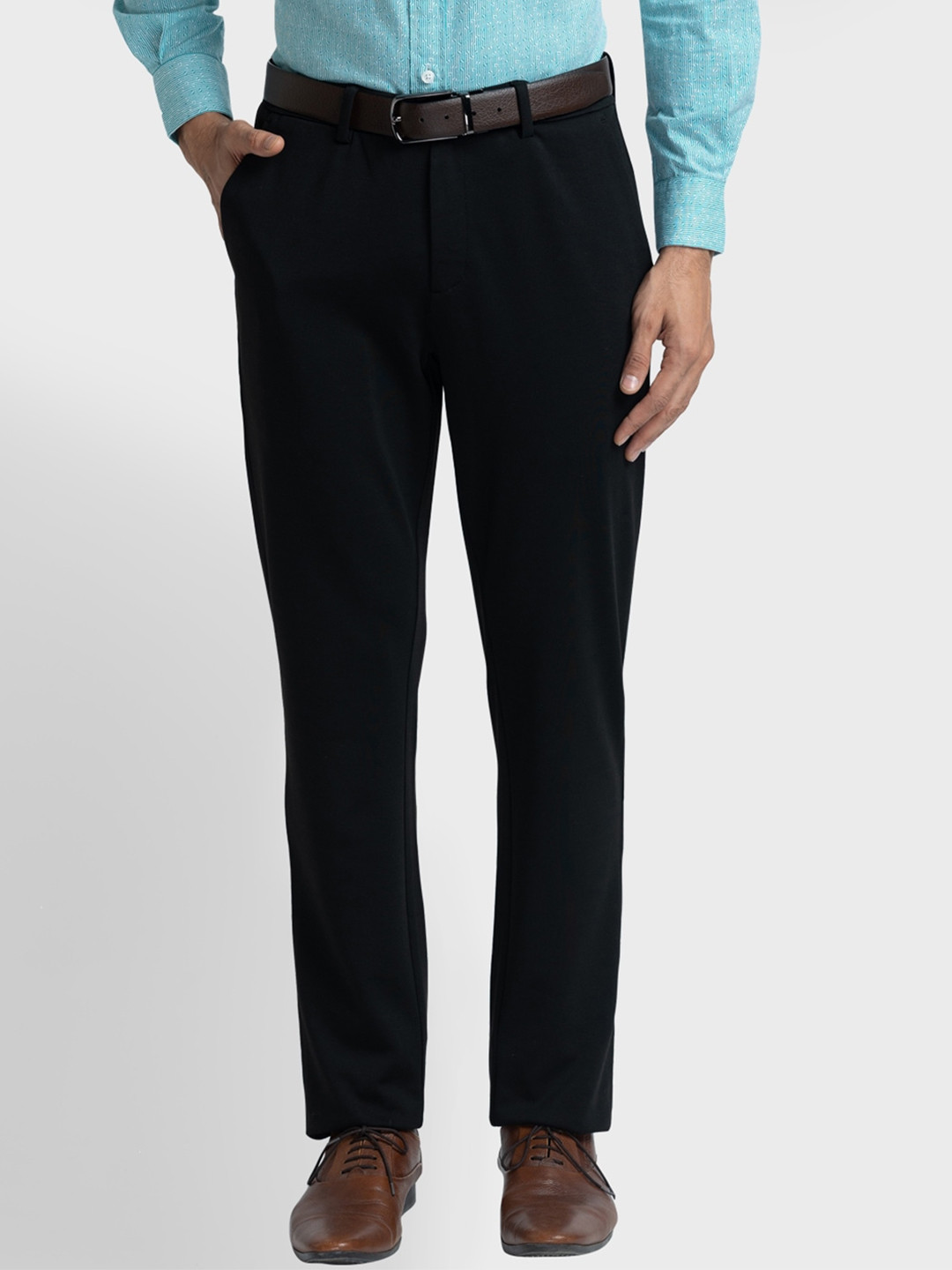 

ColorPlus Men Mid-Rise Formal Trousers, Black