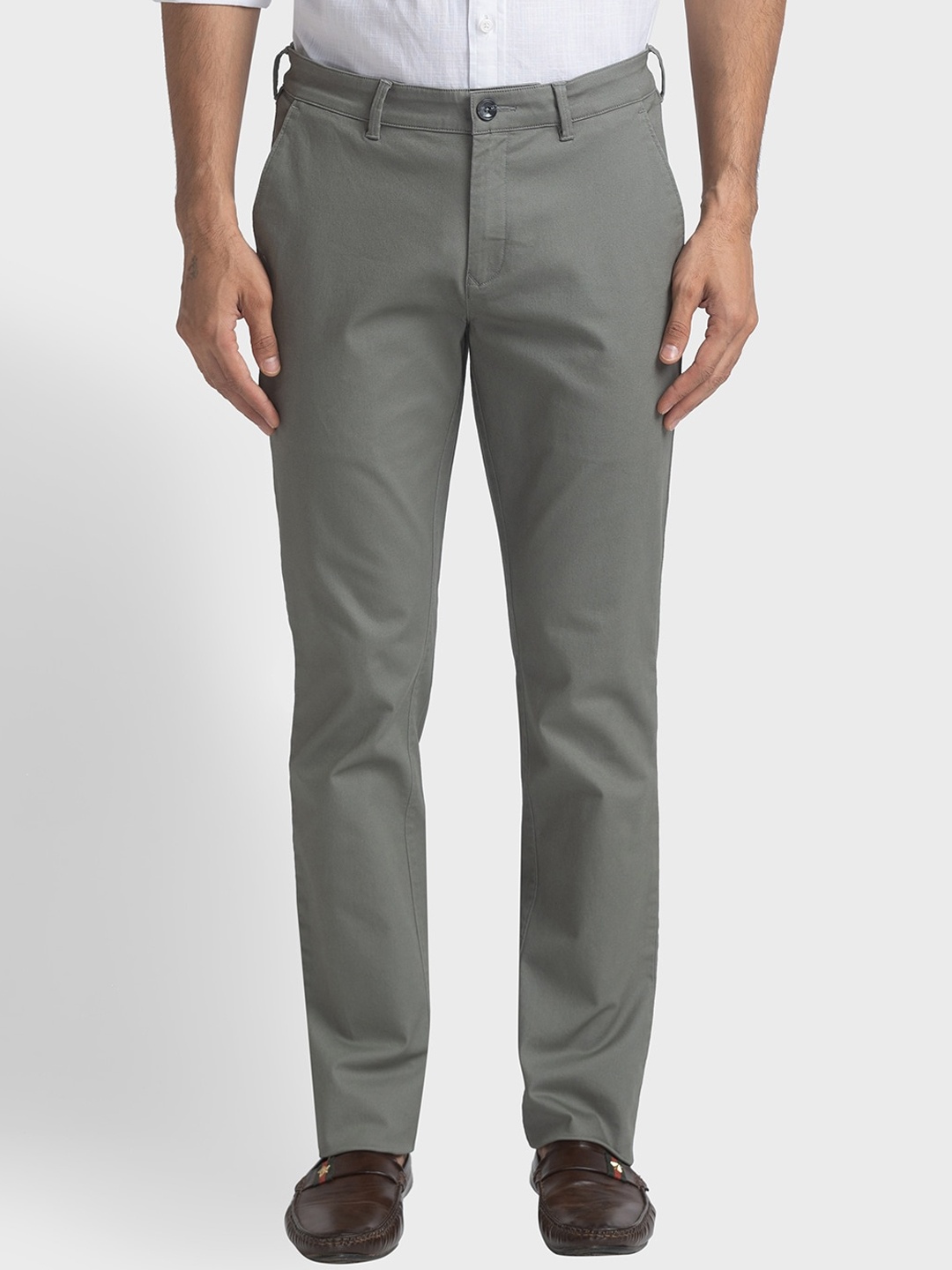

ColorPlus Men Contemporary Fit Textured Trousers, Grey