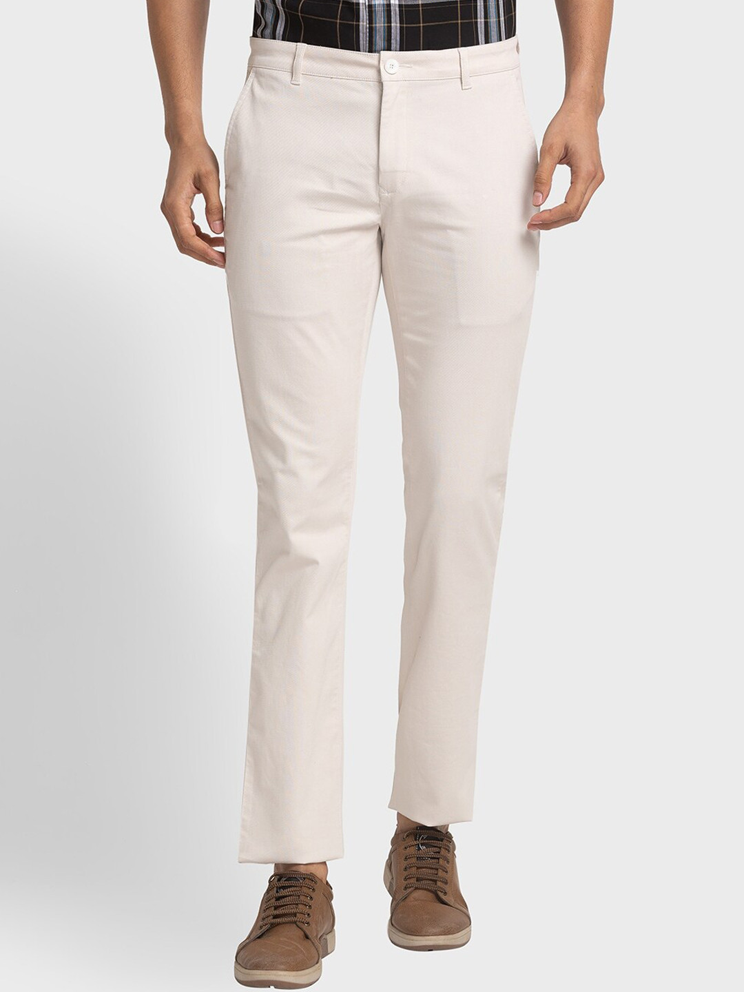 

ColorPlus Men Cotton Flat-Front Plain Mid-Rise Trousers, White