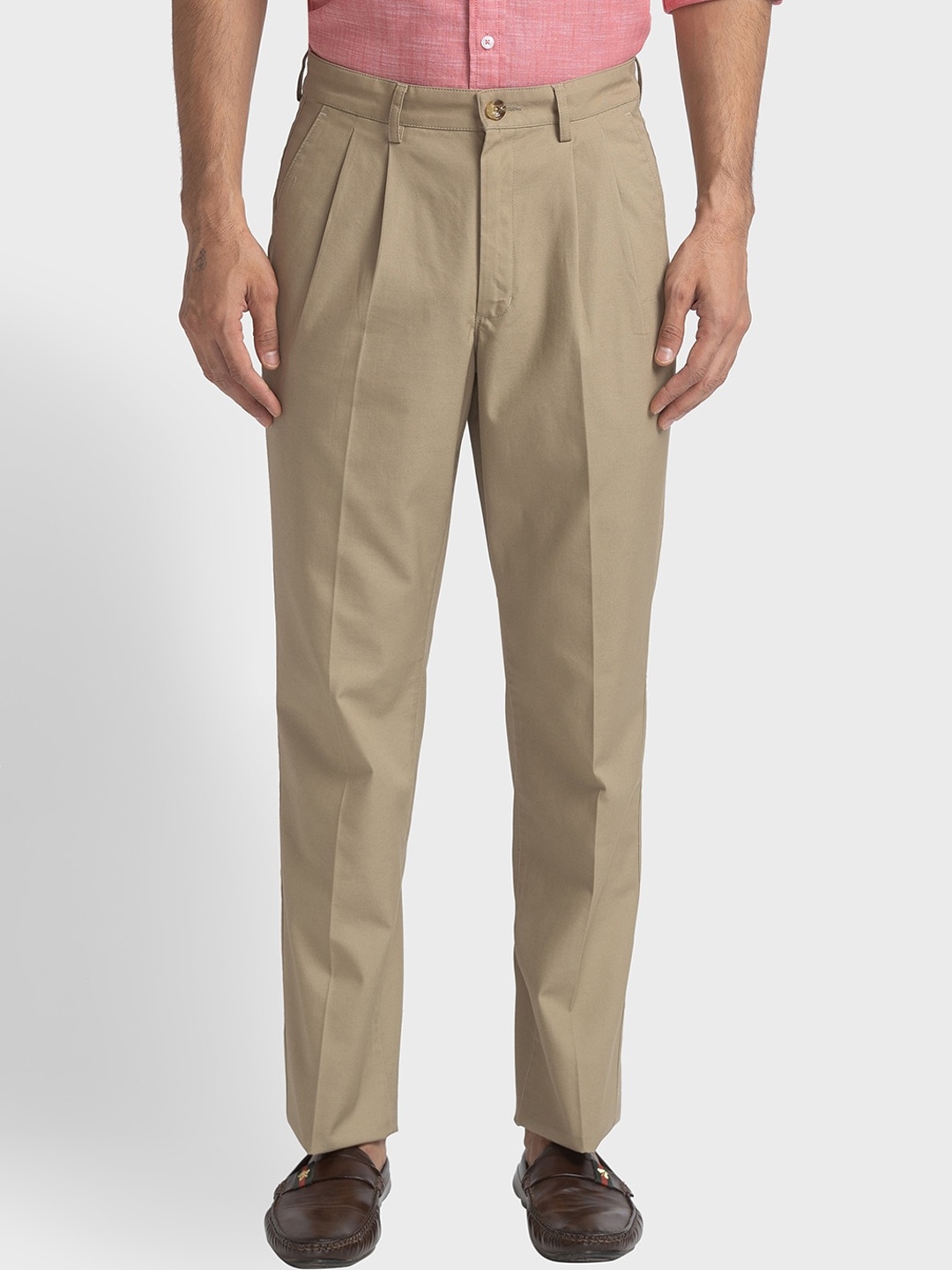 

ColorPlus Men Custom Fit Pleated Trousers, Khaki