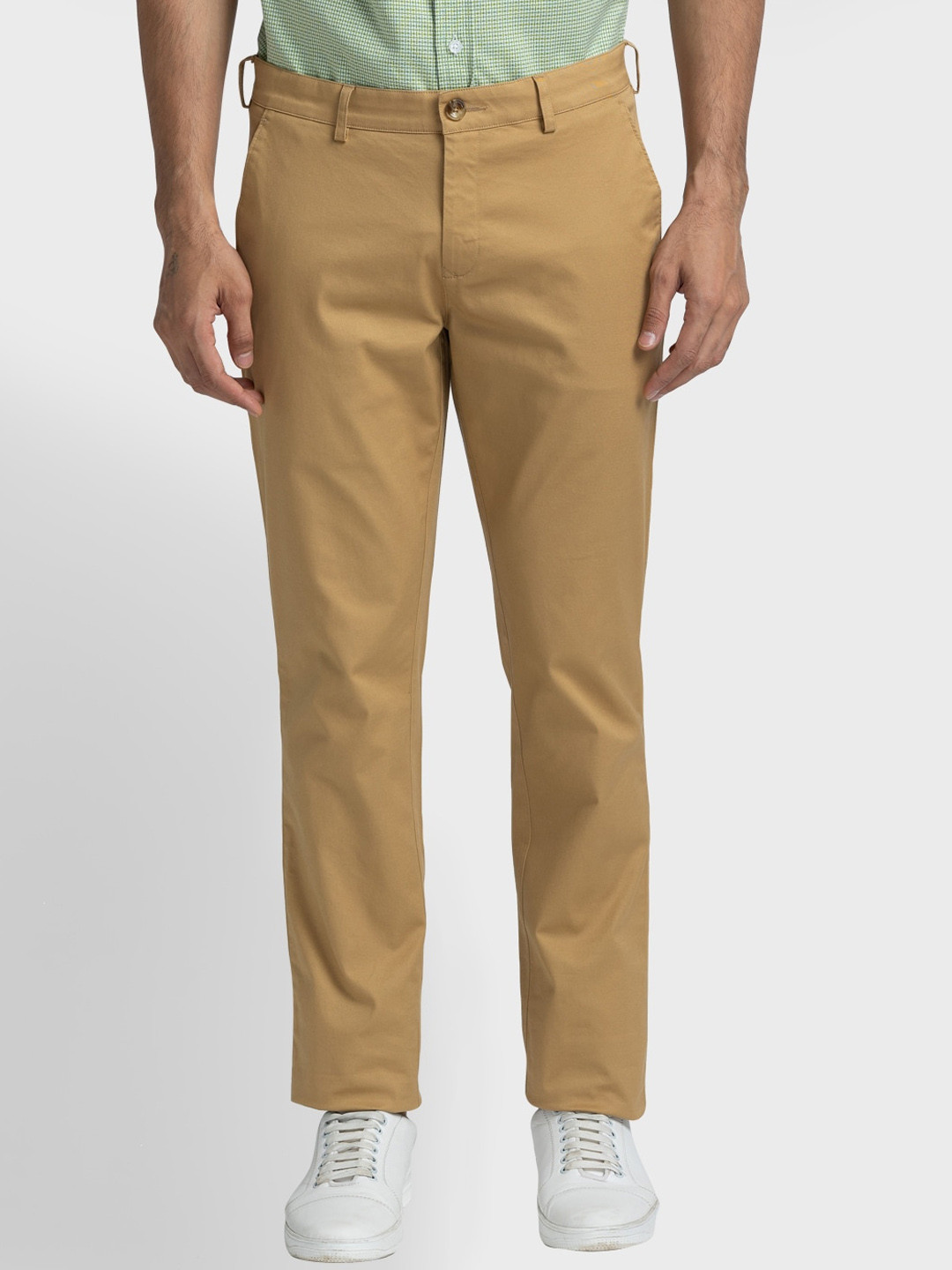 

ColorPlus Men Mid-Rise Plain Trousers, Khaki