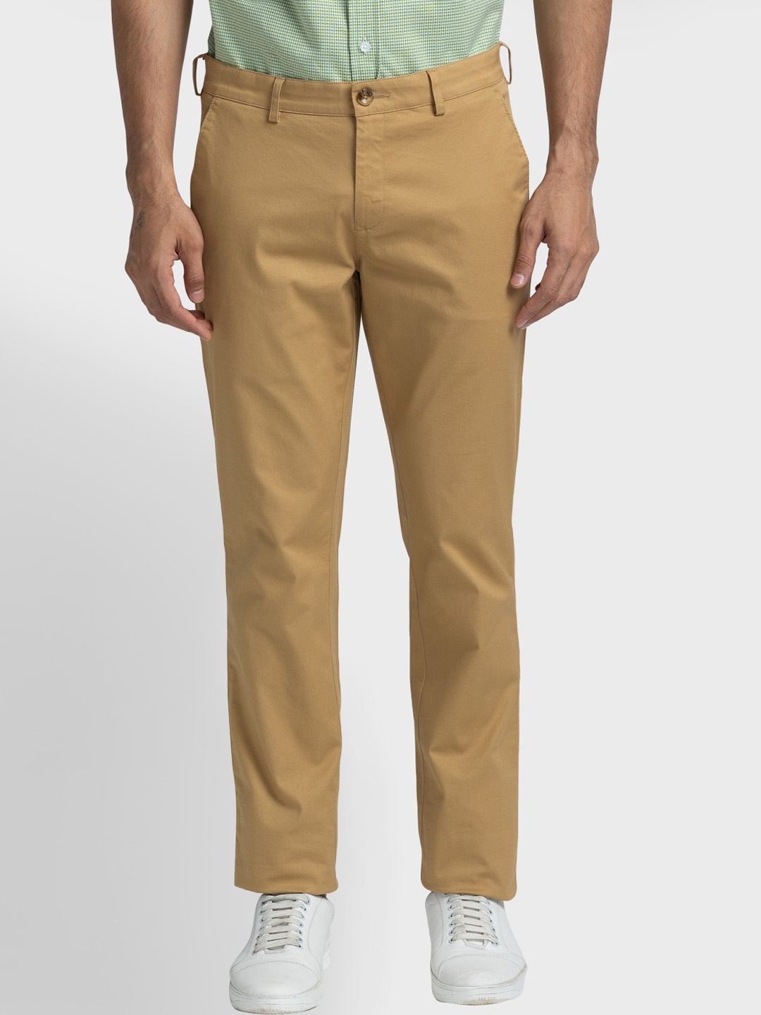 

ColorPlus Men Mid-Rise Plain Trousers, Khaki