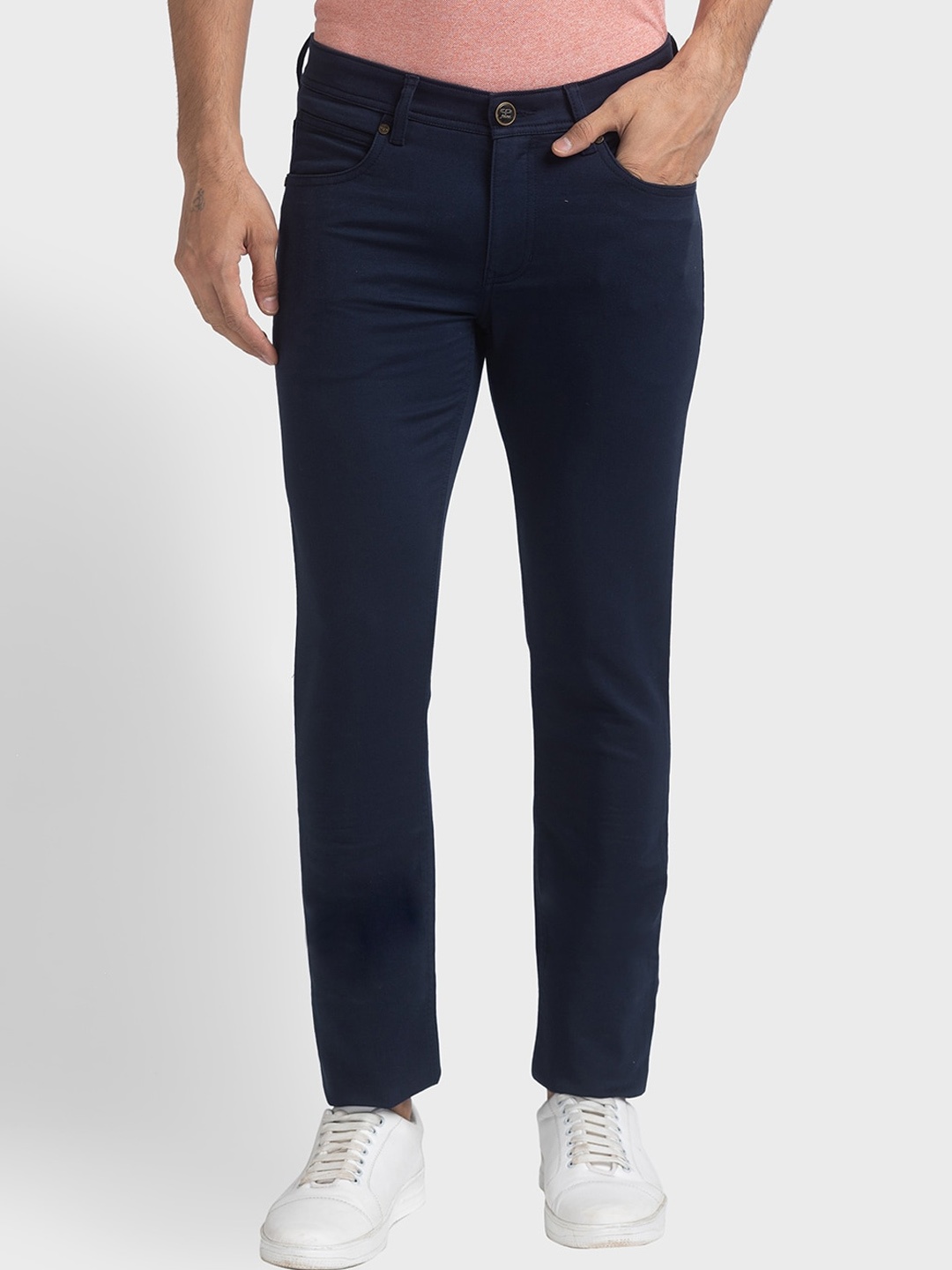 

ColorPlus Men Contemporary Fit Mid-Rise Trousers, Blue