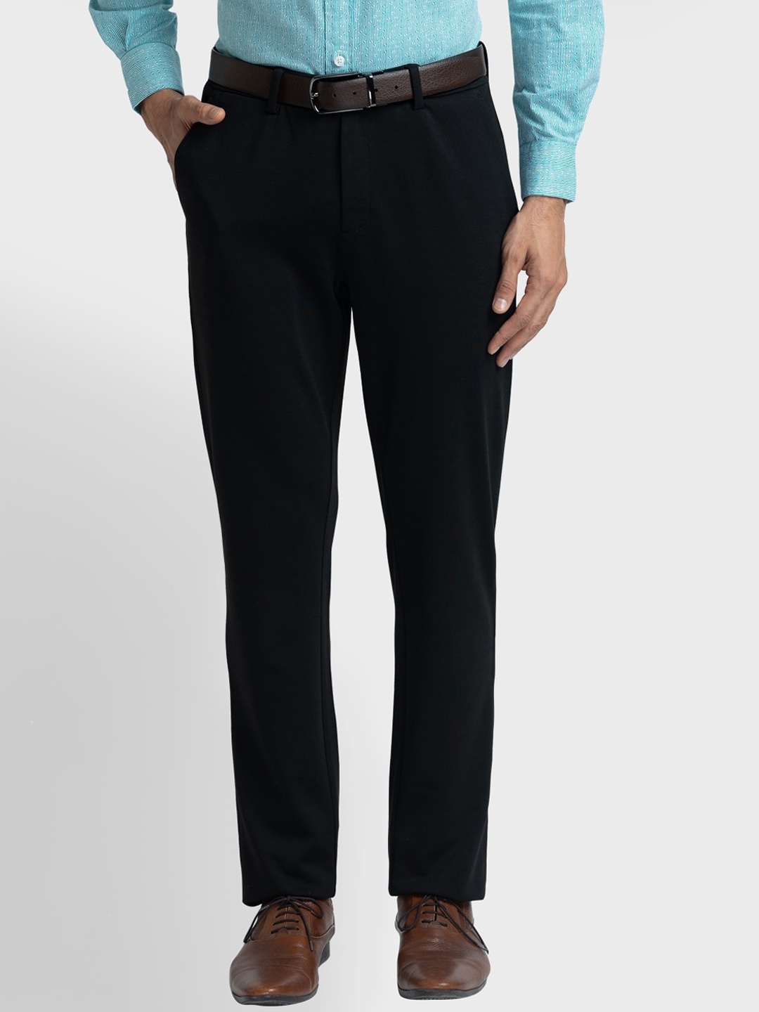 

ColorPlus Men Contemporary Fit Mid-Rise Trousers, Black
