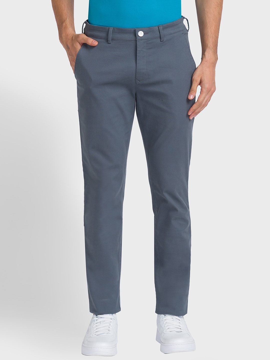 

ColorPlus Men Mid-Rise Plain Trousers, Grey
