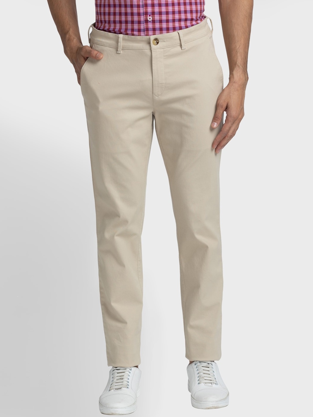 

ColorPlus Men Mid-Rise Plain Trousers, Beige