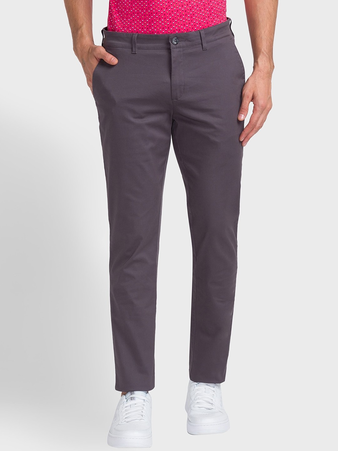 

ColorPlus Men Mid-Rise Plain Trousers, Grey