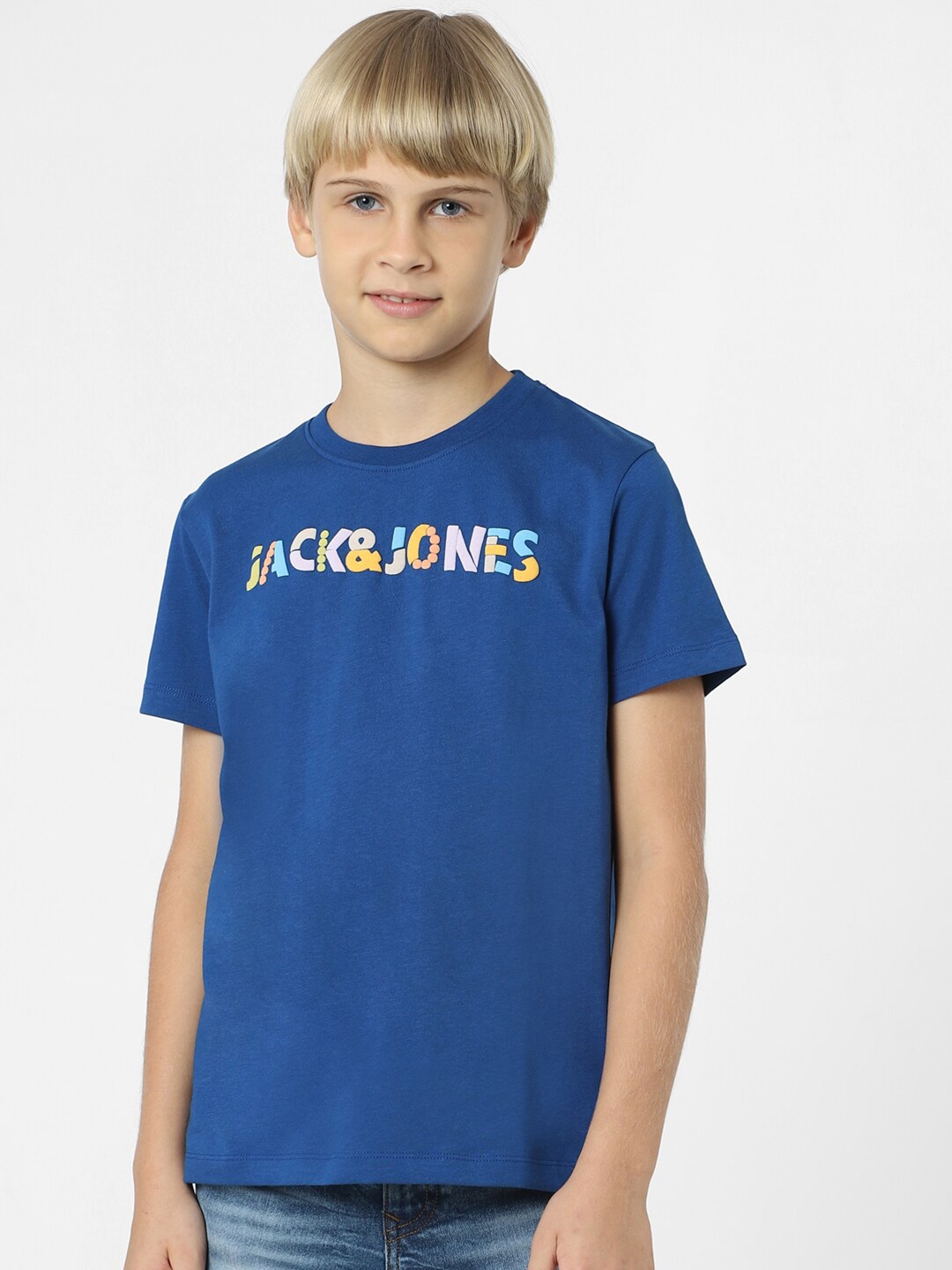 

Jack & Jones Junior Boys Typography Printed Cotton T-shirt, Blue