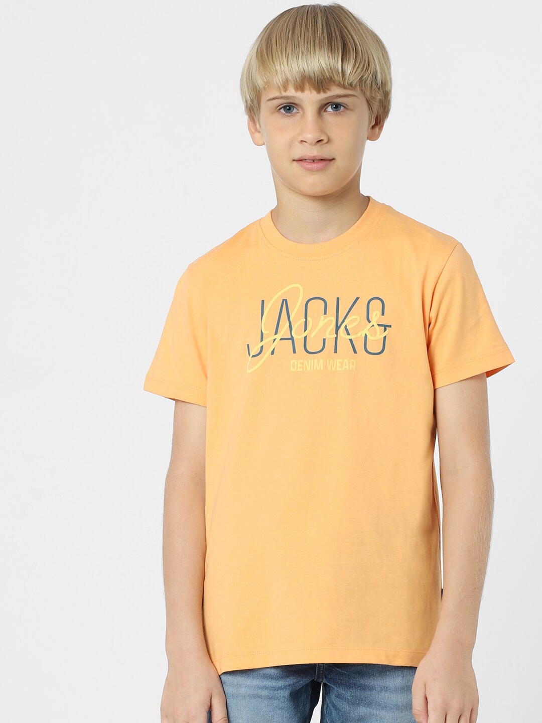 

Jack & Jones Junior Boys Typography Printed Cotton T-shirt, Orange