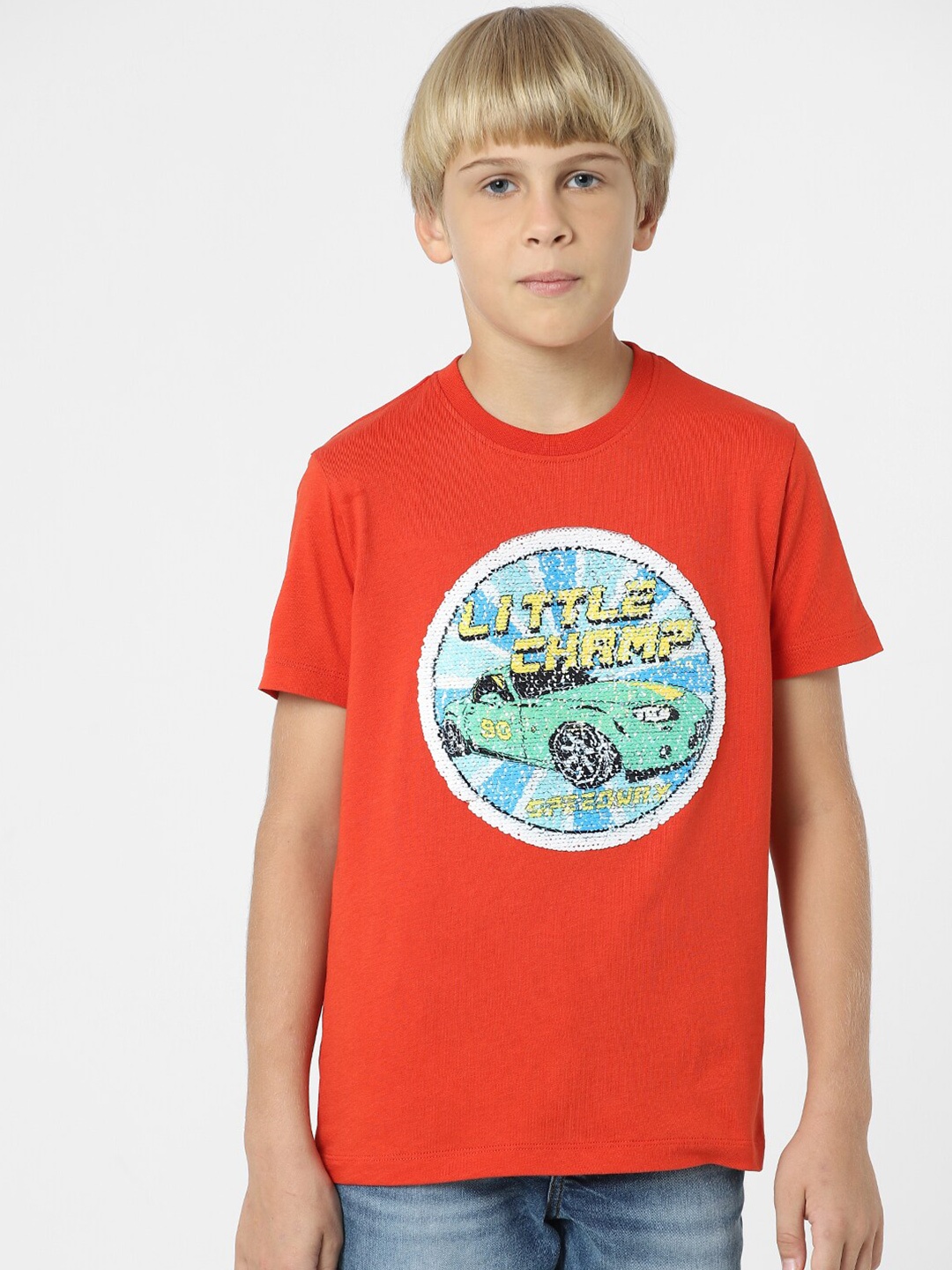 Jack & Jones Junior Boys Graphic Printed Cotton T-shirt, Red