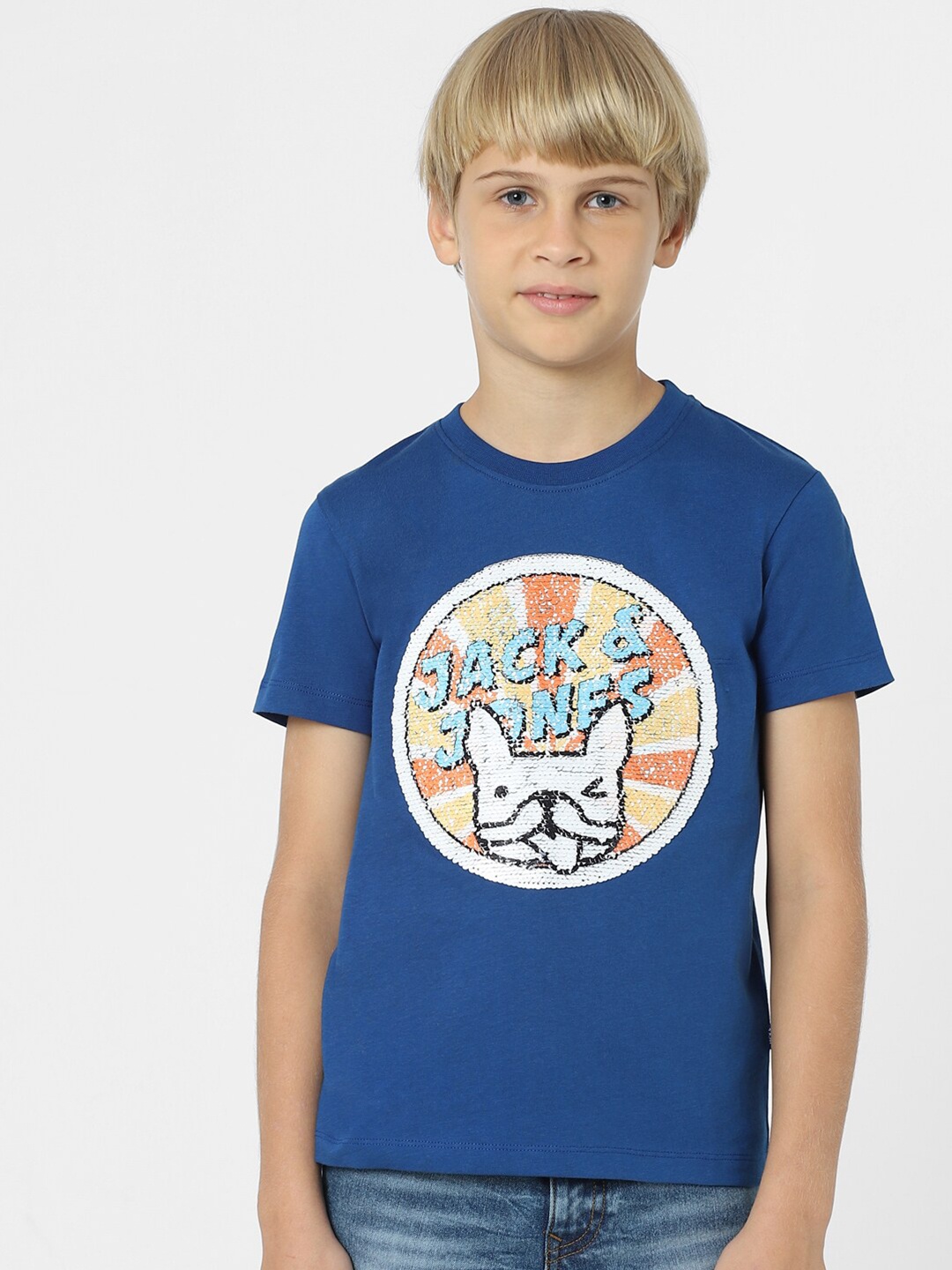 

Jack & Jones Junior Boys Graphic Printed Cotton T-shirt, Blue
