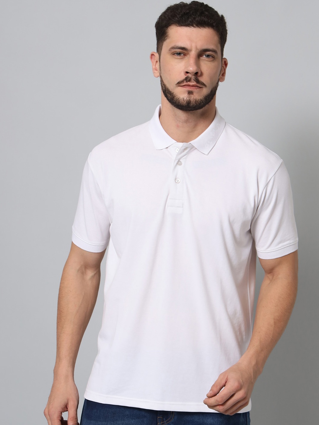 

GRIFFEL Polo Collar Cotton T-shirt, White