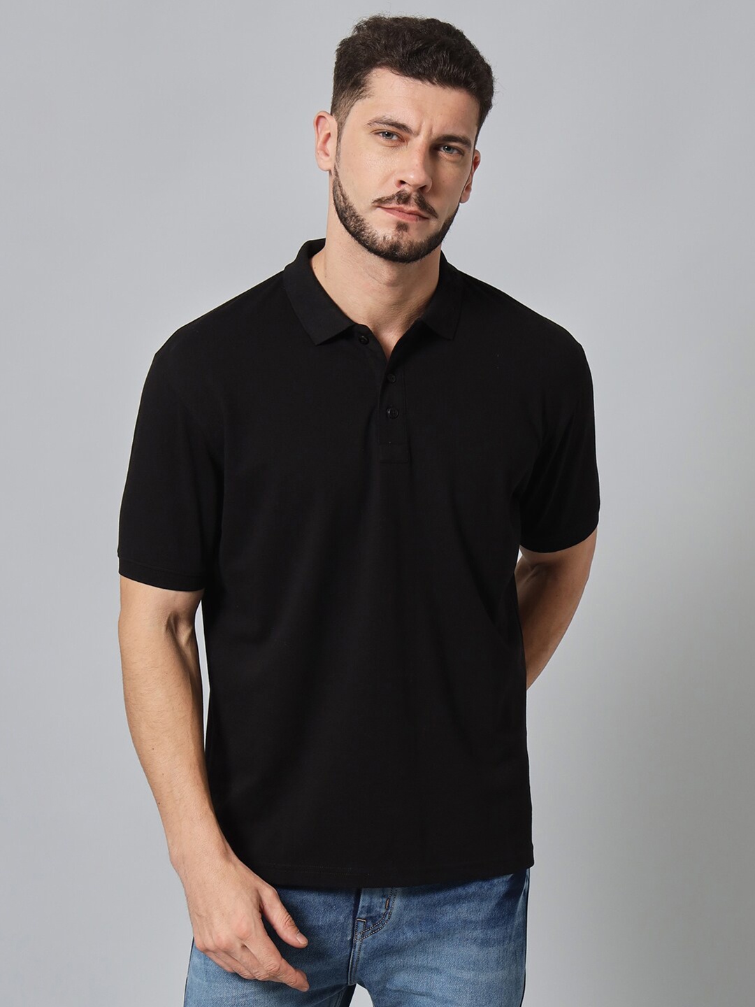 

GRIFFEL Polo Collar Pure Cotton T-shirt, Black