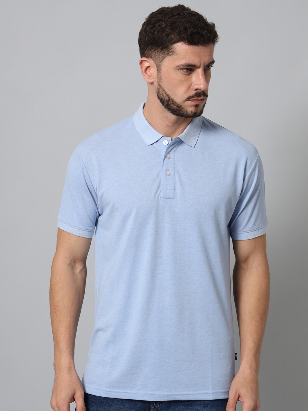 

GRIFFEL Solid Polo Collar Regular Sleeves Cotton T-shirt, Blue