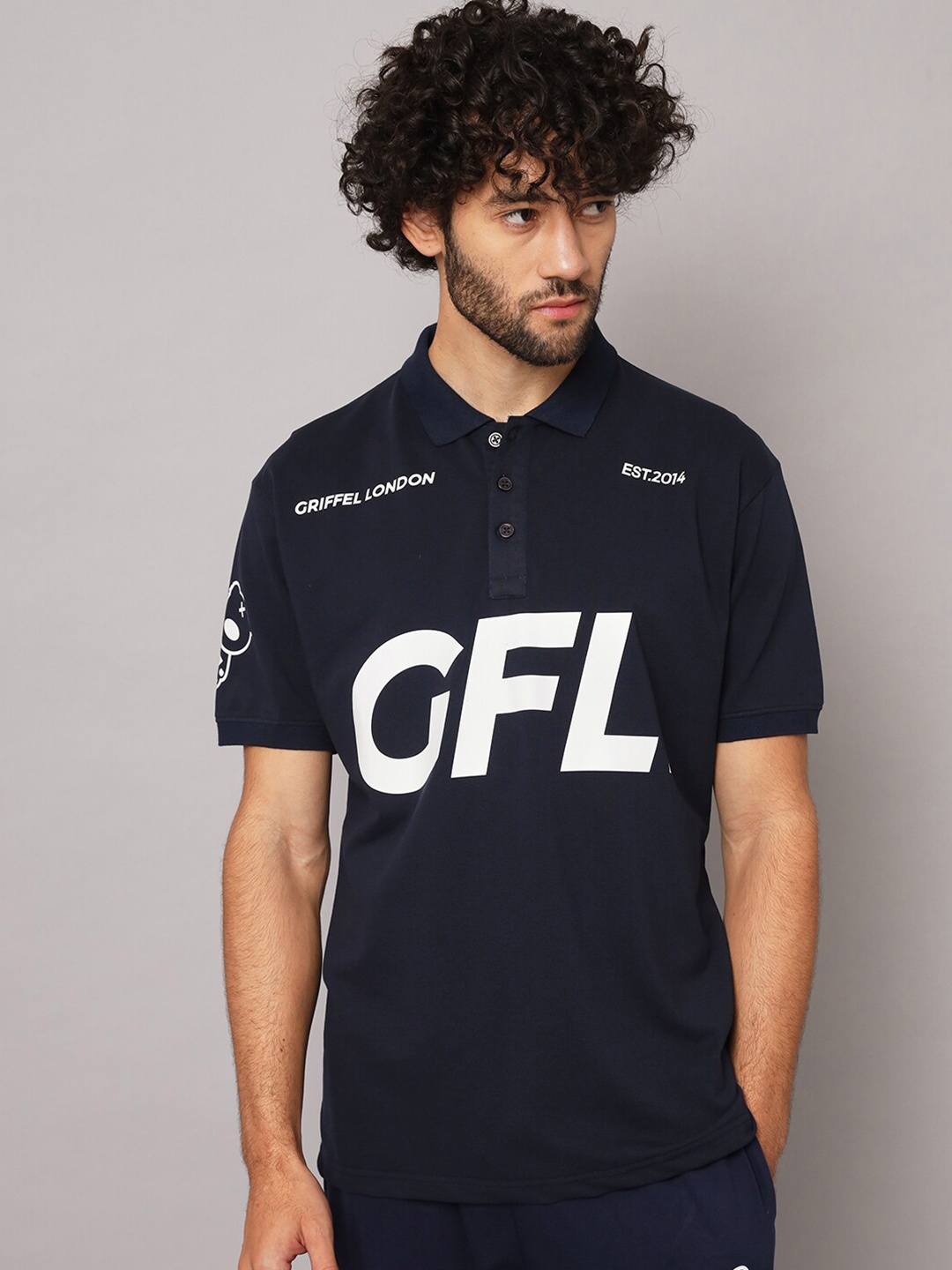 

GRIFFEL Typography Printed Polo Collar T-shirt, Navy blue