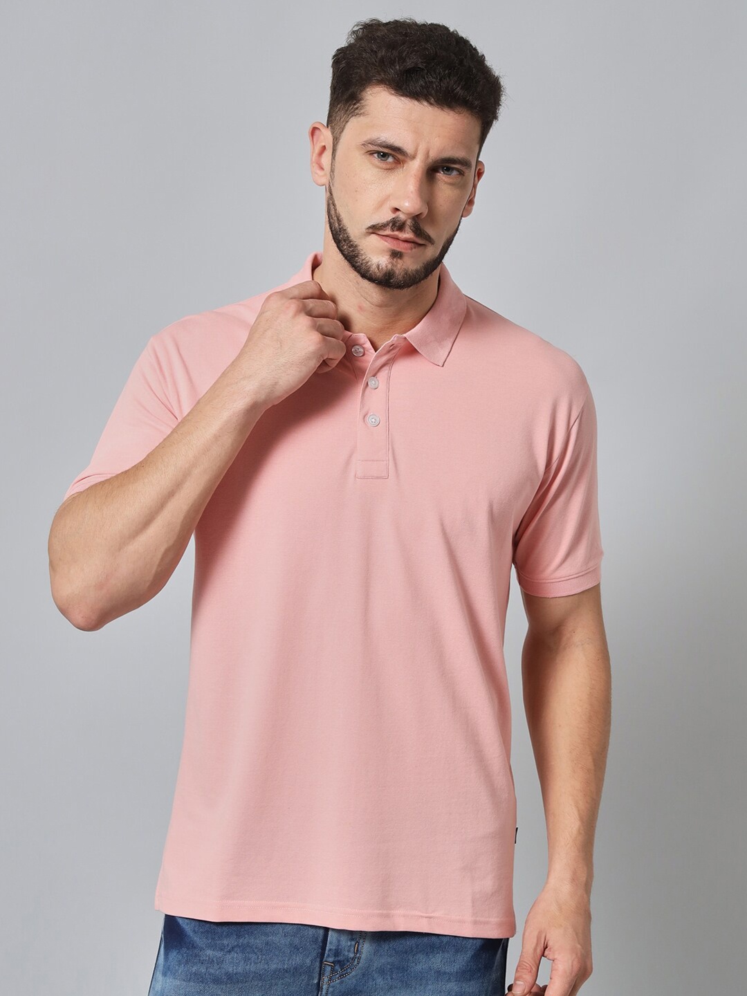 

GRIFFEL Polo Collar Short Sleeves Cotton T-shirt, Peach