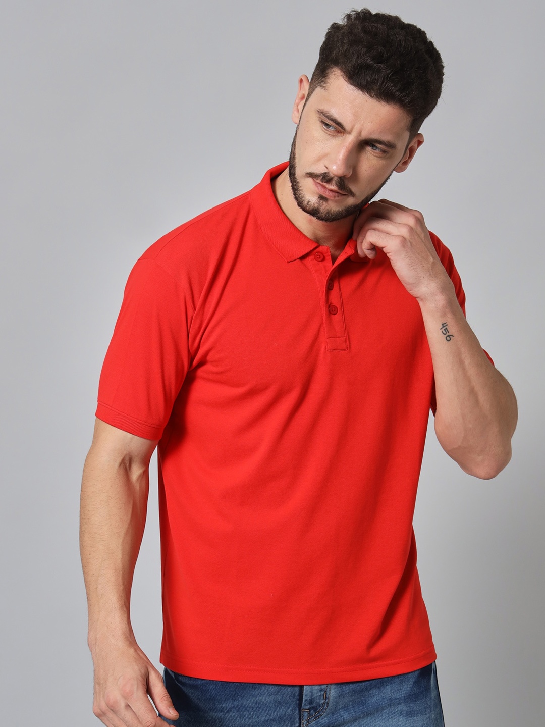 

GRIFFEL Polo Collar Cotton T-shirt, Red