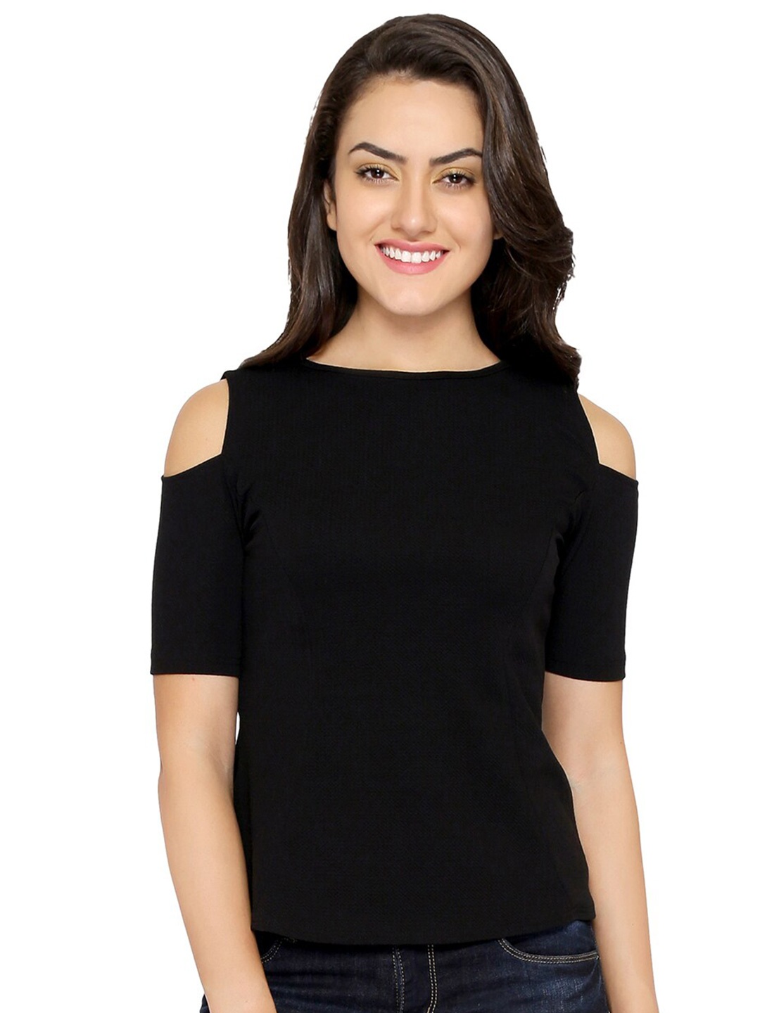 

CHIMPAAANZEE Cold-Shoulder Regular Top, Black