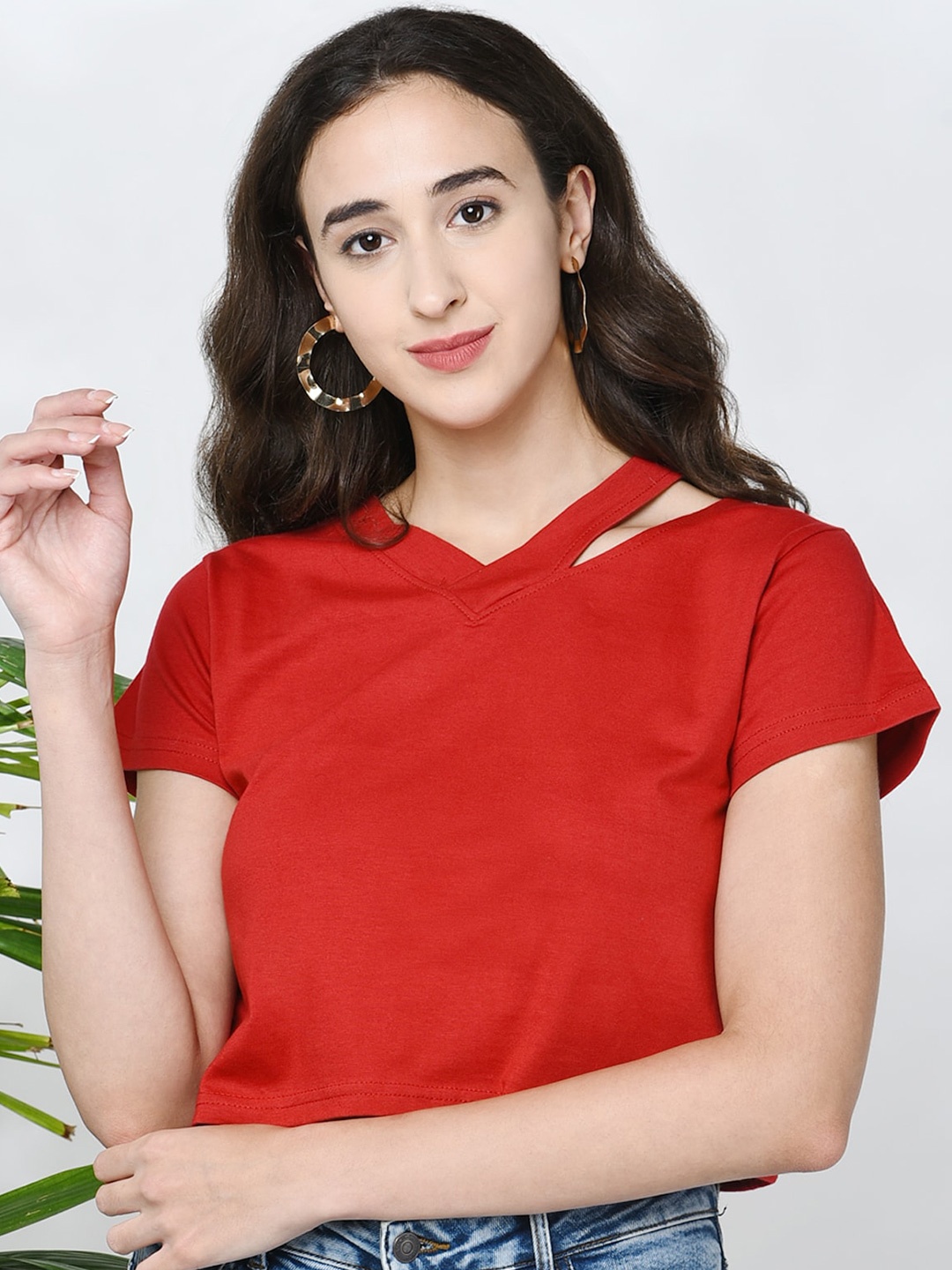 

CHIMPAAANZEE V-Neck Crop Top, Red